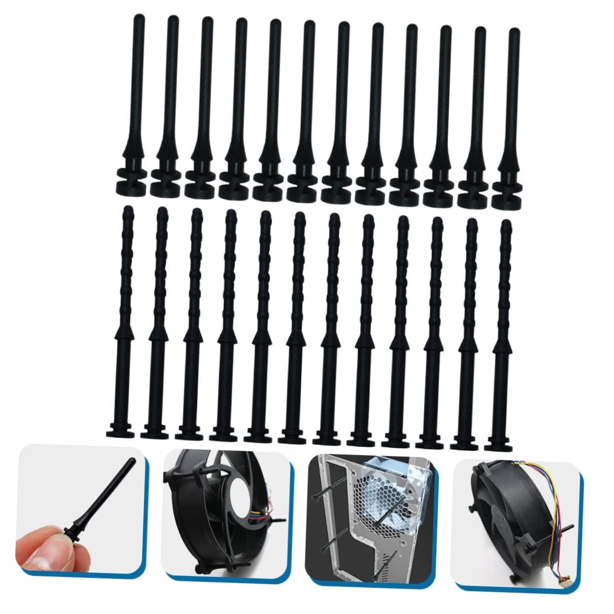 BELLIFFY 24-Pack Anti-Vibration PC Case Screws - Computer Fan Mounting Hardware Kit with Nuts for Quiet Cooling - Perfect for Gaming PCs, Workstations & Home Office Desktops