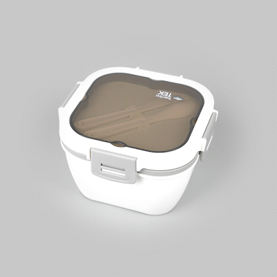Bento Tek 58 oz White and Gray BPA-Free Lunch Box with Fork & Knife - Microwave Safe, Leak-Proof Meal Prep Container (7.25