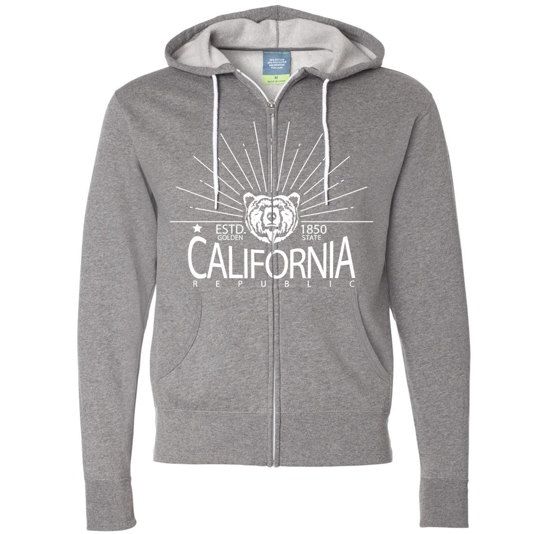 California Golden State White Print Zip-Up Hoodie - Stylish & Comfortable Pullover Sweatshirt for Men & Women - Perfect for Casual Wear, Street Fashion & Outdoor Activities
