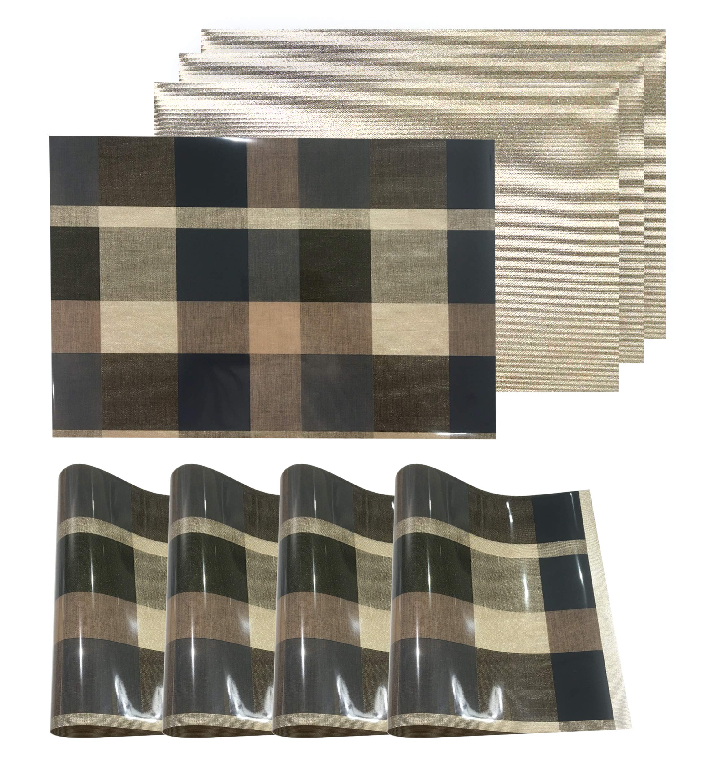 Stylish Blue Plaid Vinyl Placemats Set of 4 - 12