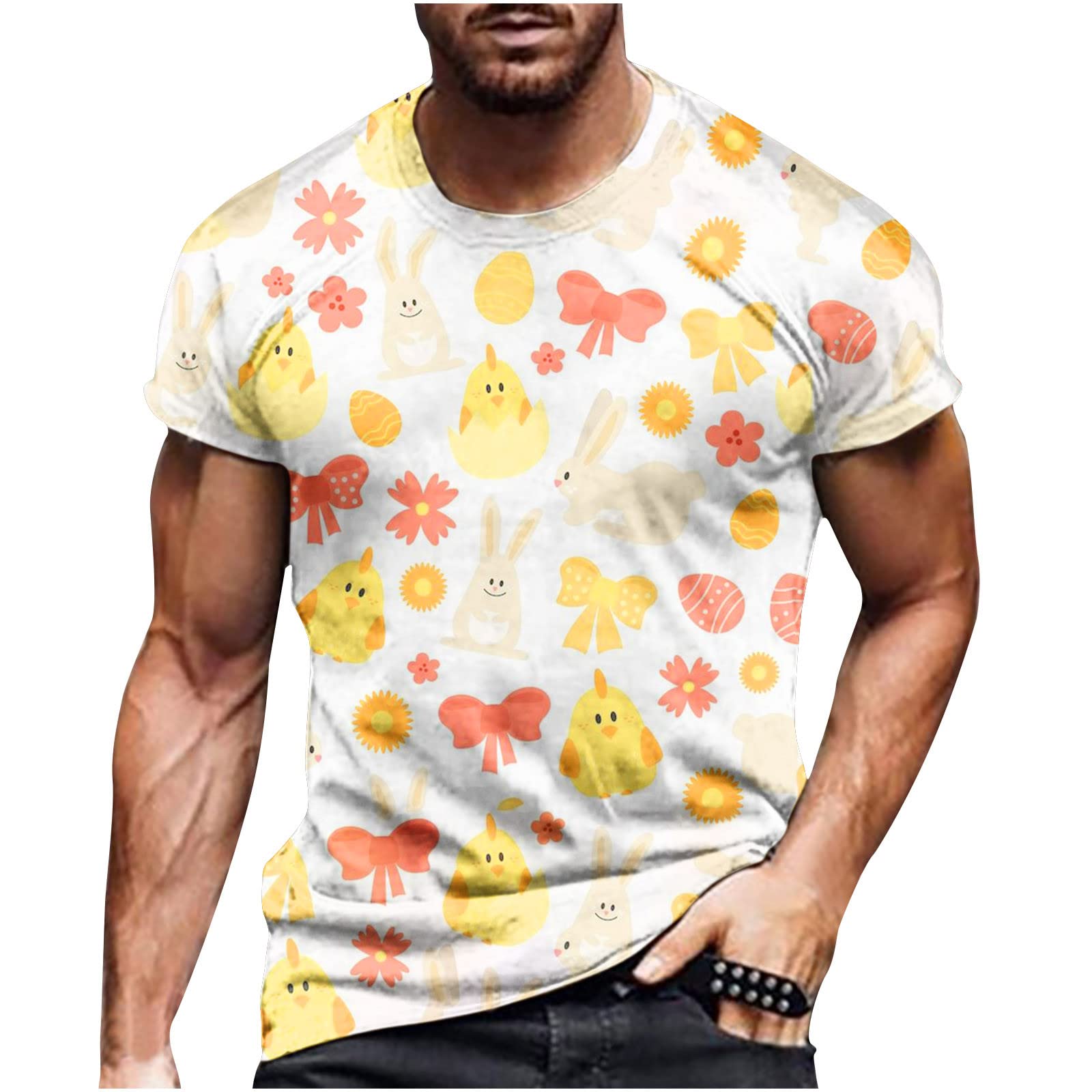 Men's Casual Short Sleeve Easter Printed T-Shirt - Round Neck Pullover Polo Top for Everyday Wear & Holiday Outfits | Perfect for Spring Celebrations, Casual Fridays & Weekend Activities