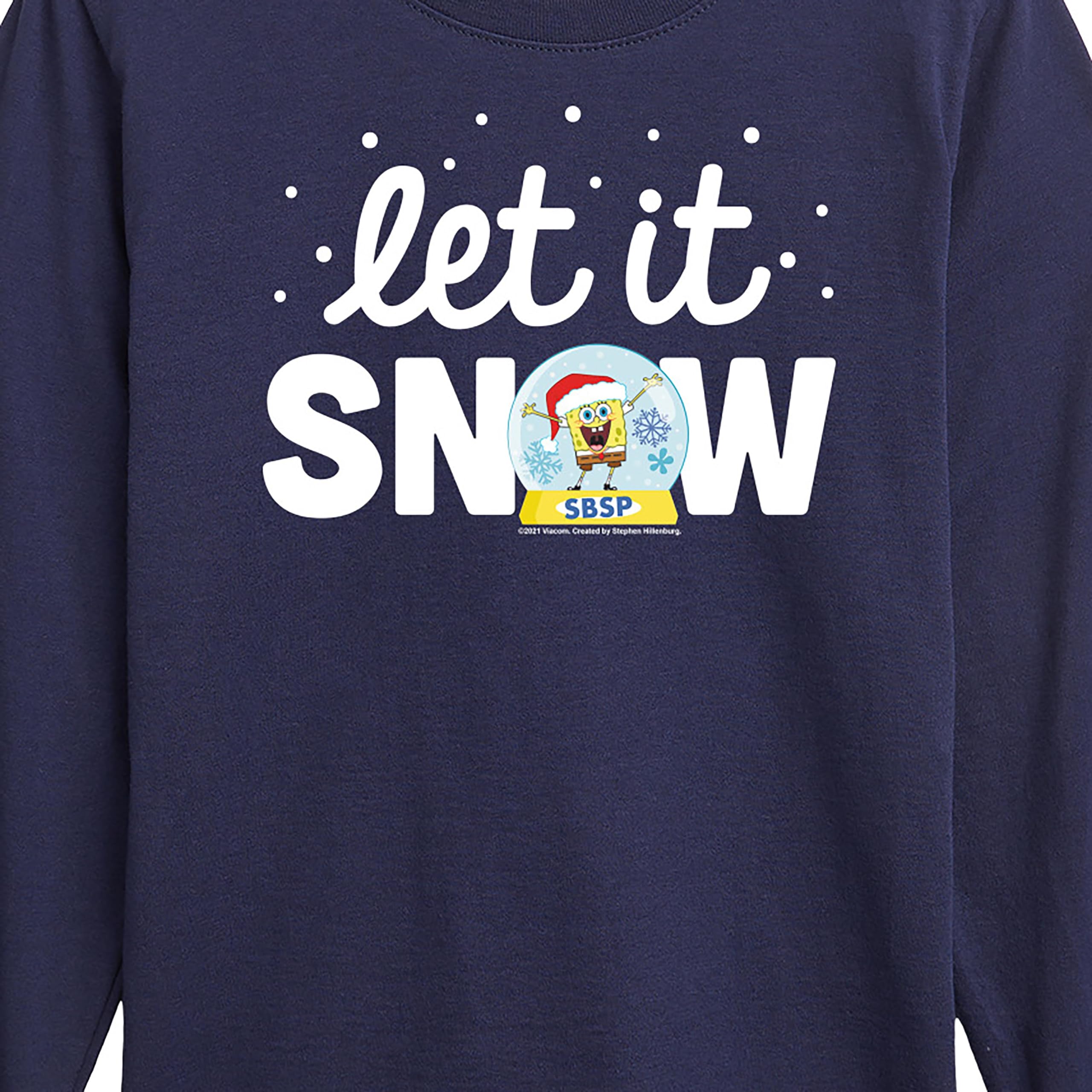 HYBRID APPAREL Spongebob Squarepants Let It Snow Graphic T-Shirt - Long Sleeve Toddler & Youth Shirt - Christmas Holiday Winter Wear for Kids