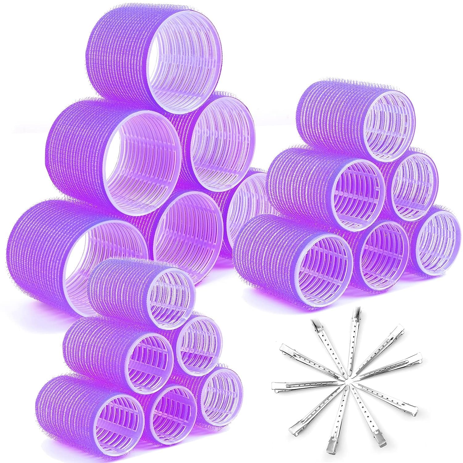 SIYAA 28-Piece Jumbo Hair Rollers Set - 18 Large Rollers & 10 Stainless Steel Duckbill Clips for Long, Medium & Short Hair - Salon-Quality DIY Hairstyles for Volume & Curls - Perfect for Home Styling, Parties & Special Occasions