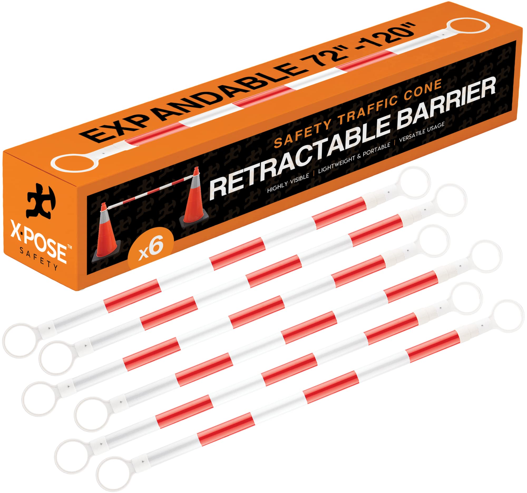 Retractable Safety Barrier with Traffic Cones - 2 Inch Orange & White Barricade for Road Construction, Parking Lots & Security - Expandable 72-120
