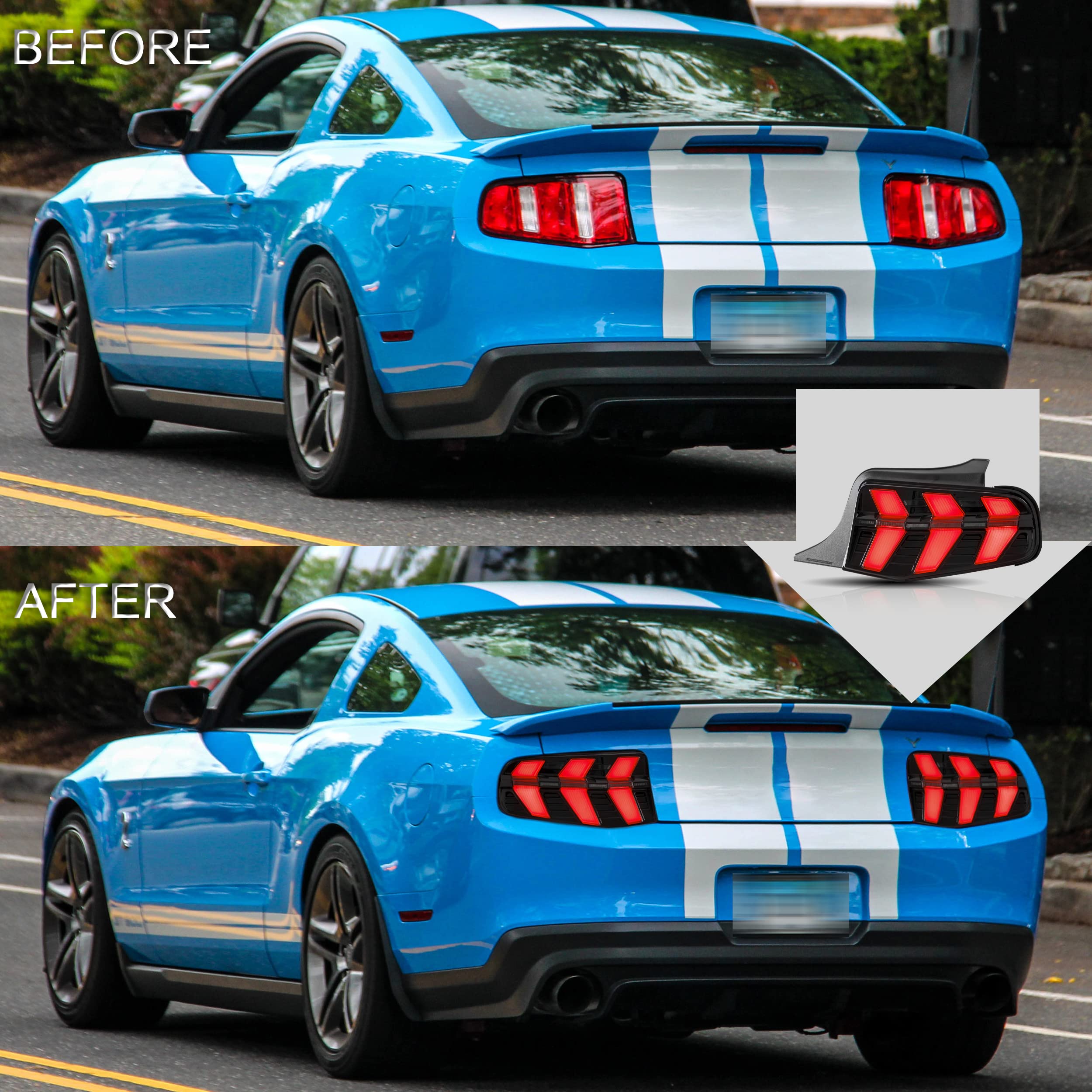 VLAND LED Tail Lights Assembly for Ford Mustang 2010-2012 - Full LED Tail Lamp with Turn Signal - Plug & Play Replacement - Perfect for Night Driving & Car Customization