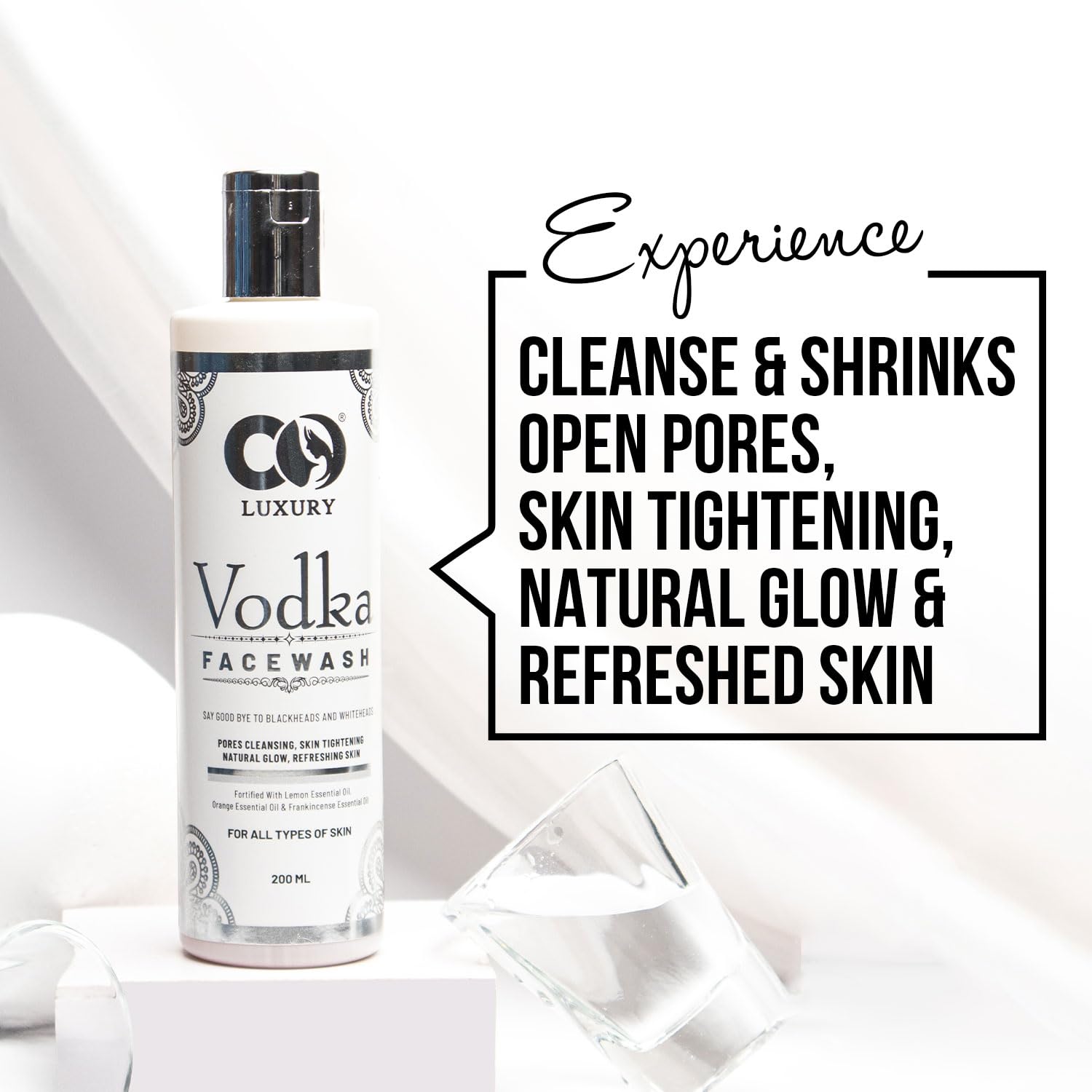 CO LUXURY Vodka Face Wash with Denatured Vodka & 3 Essential Oils | 40% Stronger & More Effective | SLS & Paraben Free | Refreshing Facial Cleanser for Men & Women | 200ml | Deep Cleansing for Oily & Acne-Prone Skin | Perfect for Daily Skincare Routine