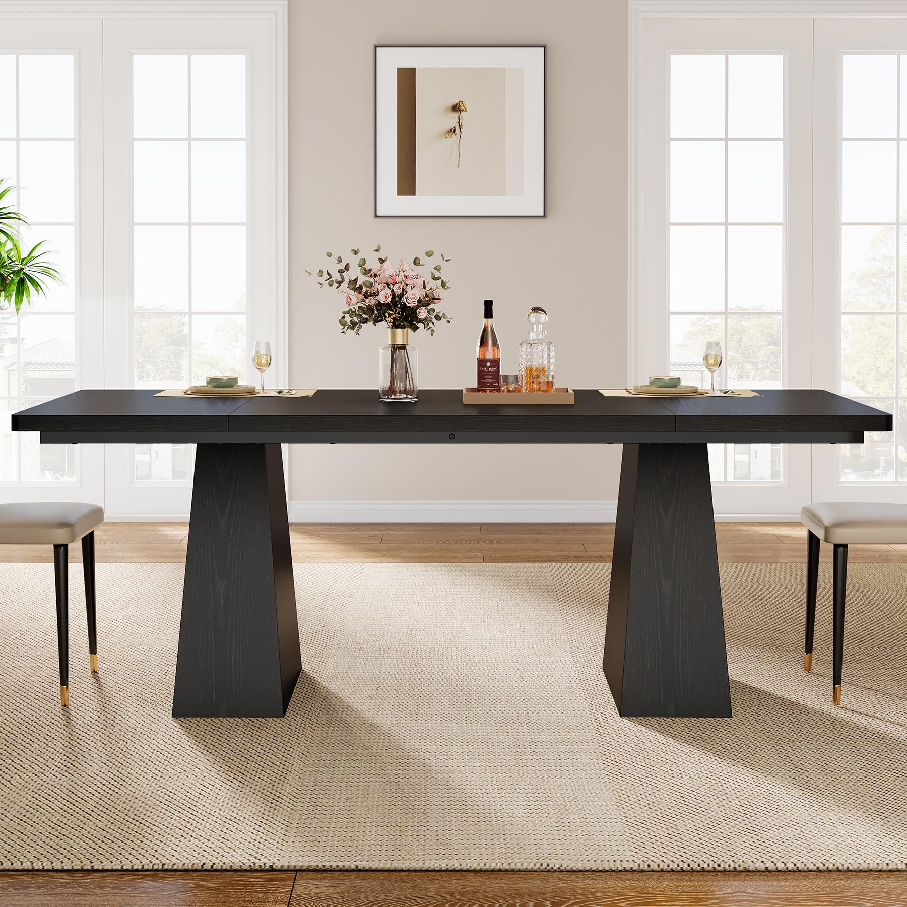 Tribesigns 63-Inch Modern Black Rectangular Dining Table with Sturdy Tapered Legs, Large Tabletop for 4-6 People, Perfect for Dining Room, Kitchen, Living Room, and Home Office