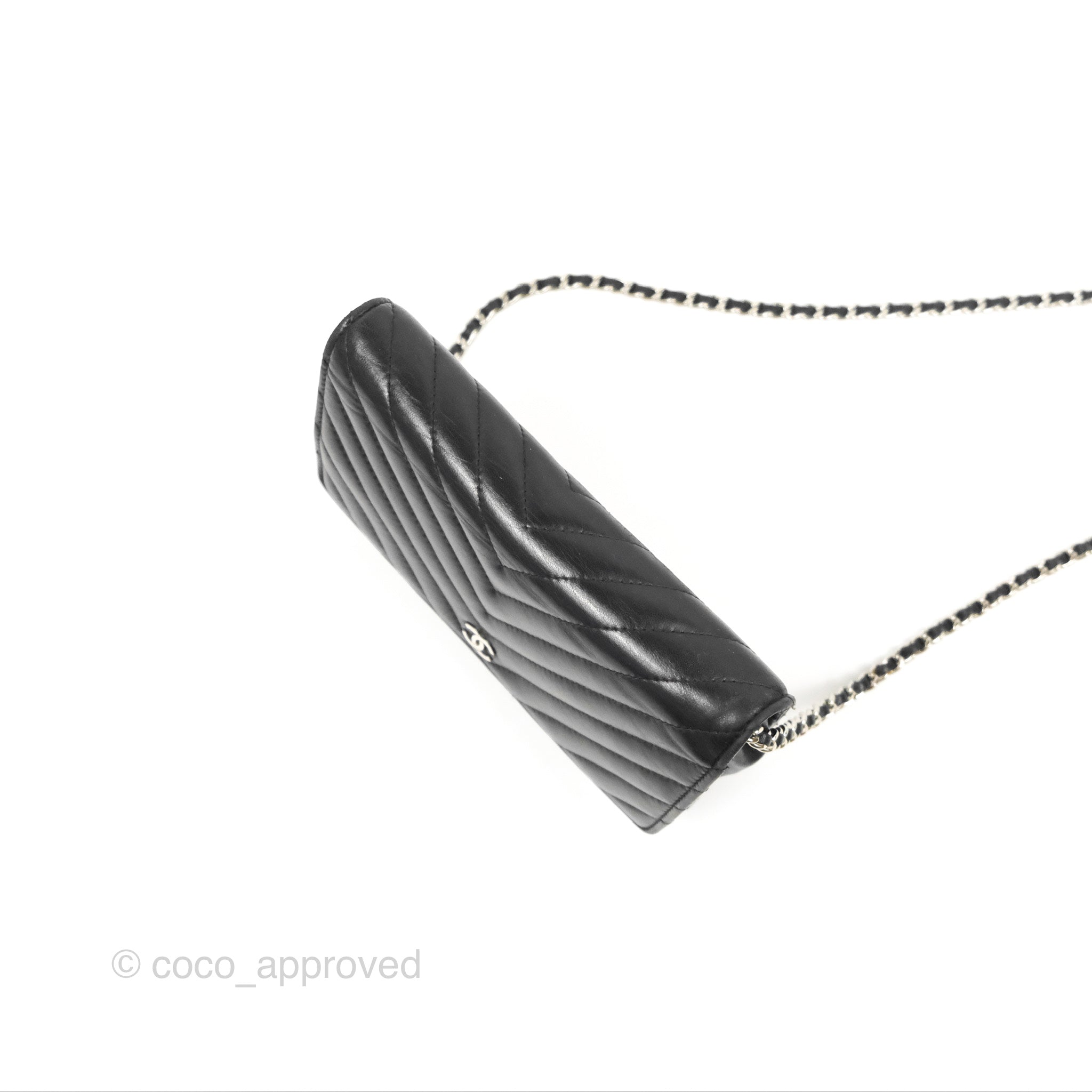 Chanel Classic Chevron Wallet on Chain WOC - Black Lambskin Leather with Silver Hardware | Crossbody Bag for Women, Perfect for Evening Events & Daily Use