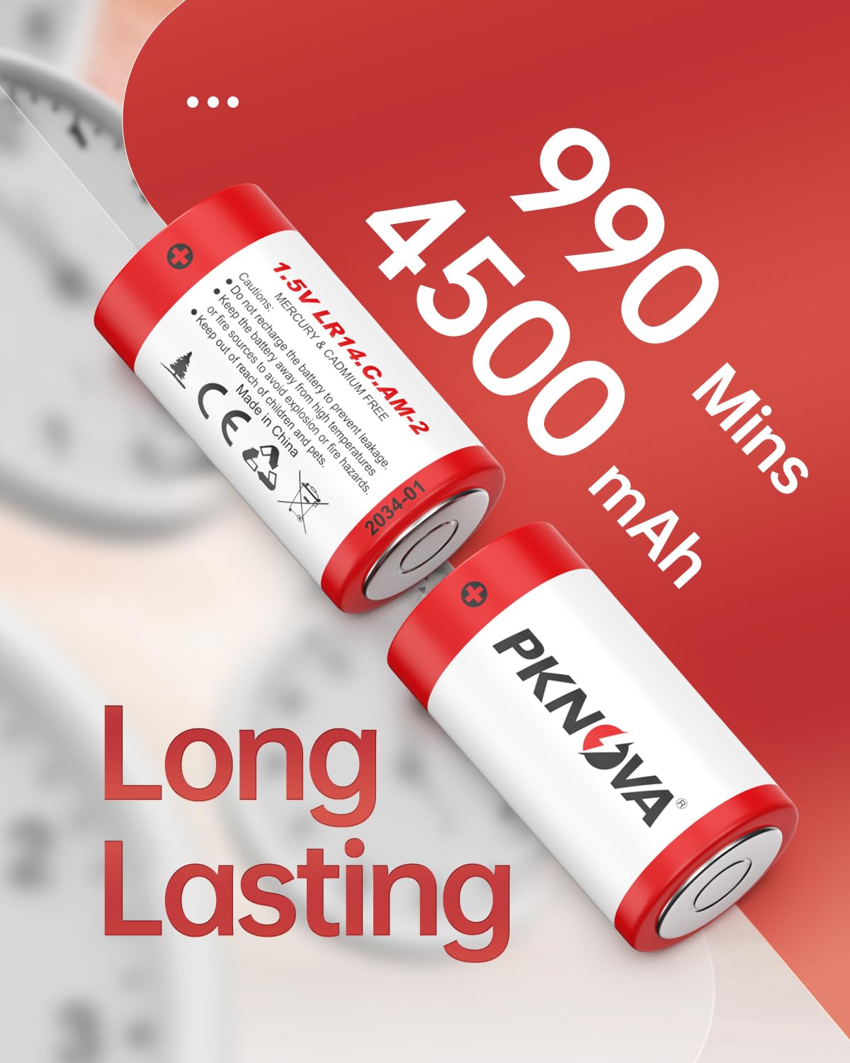 4 Pack C Batteries 1.5V LR14 Alkaline - Long Lasting Power for Flashlights, Toys, Clocks & Household Devices - Bulk Batteries for Home & Office Use