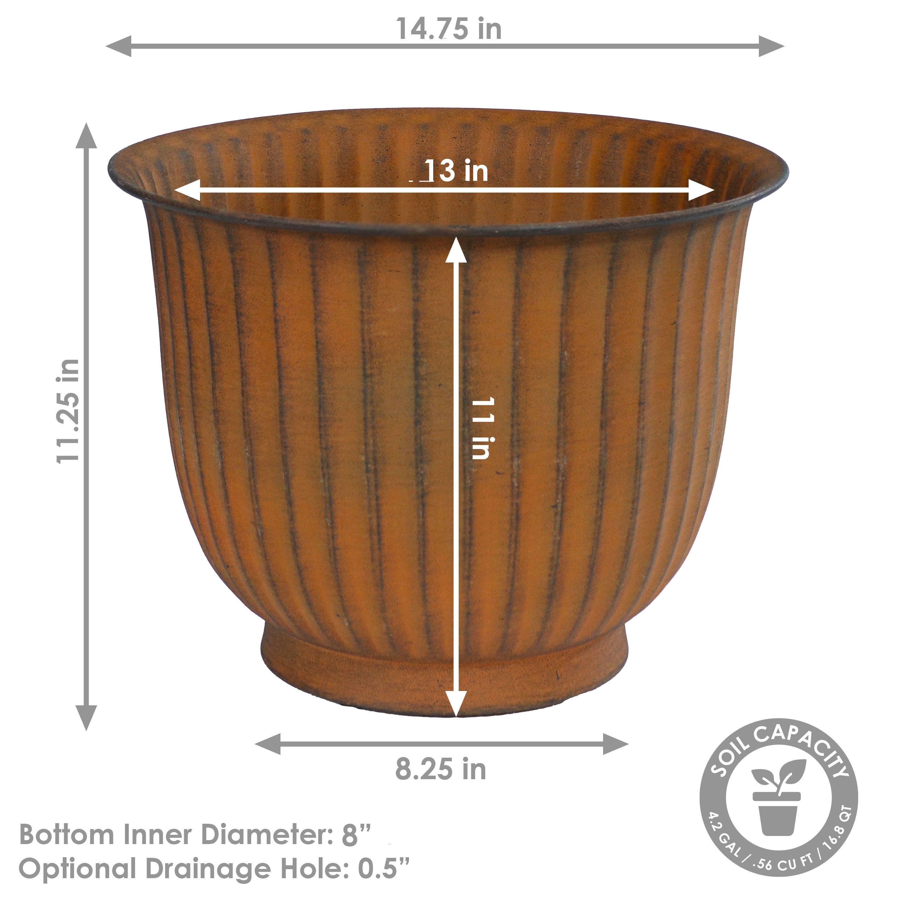 Sunnydaze Carlotta Metal Outdoor Plant Pots - 14.75 Inch Decorative Garden Planter for Patio, Balcony & Backyard - Rust-Resistant & Durable Design