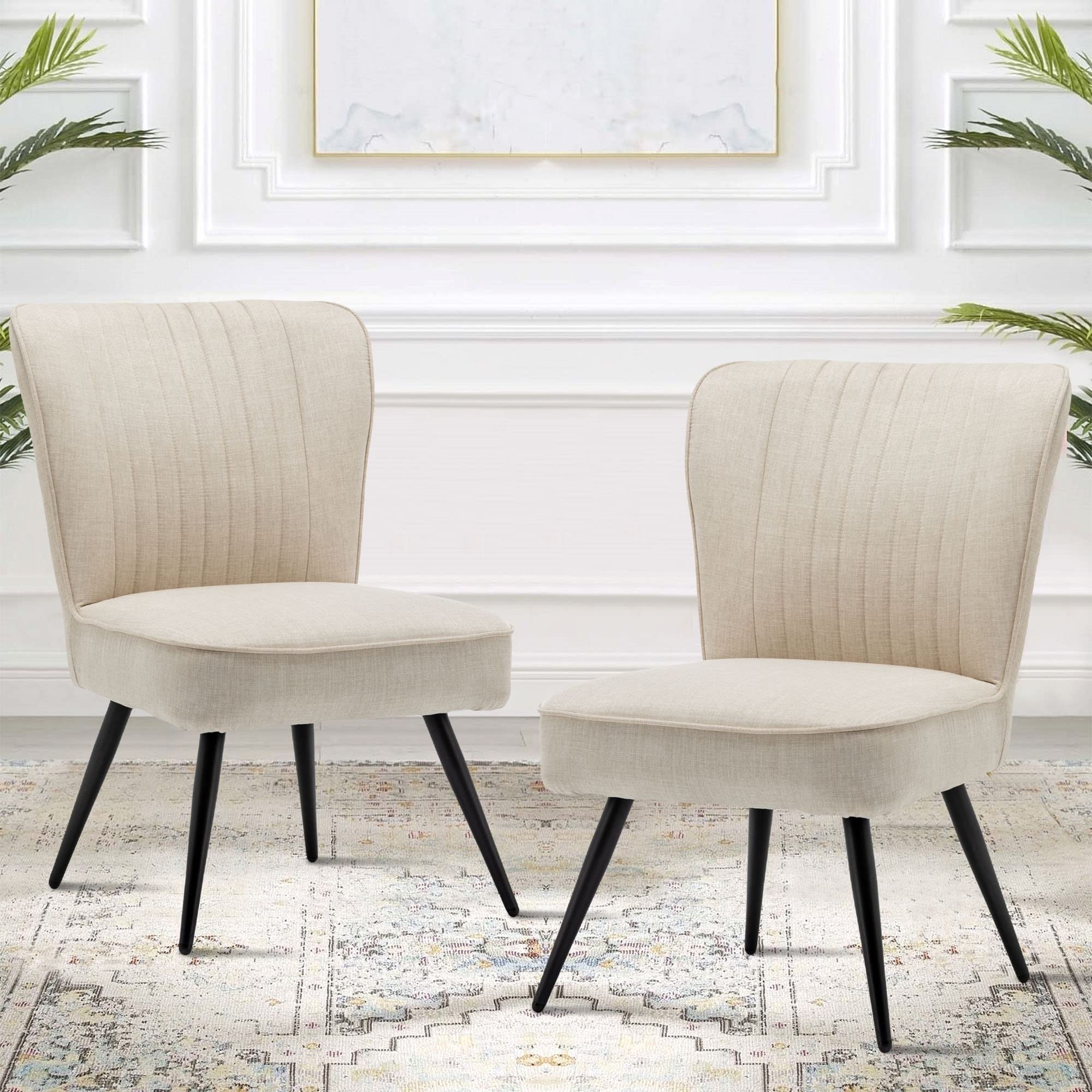 Annjoe Armless Accent Chair Set of 2 - Upholstered Slipper Chairs with Metal Legs for Living Room, Dining Room, Kitchen, Office, Bistro & Cafe - Ivory Modern Side Chairs | Perfect for Small Spaces, Reading Nooks & Guest Seating
