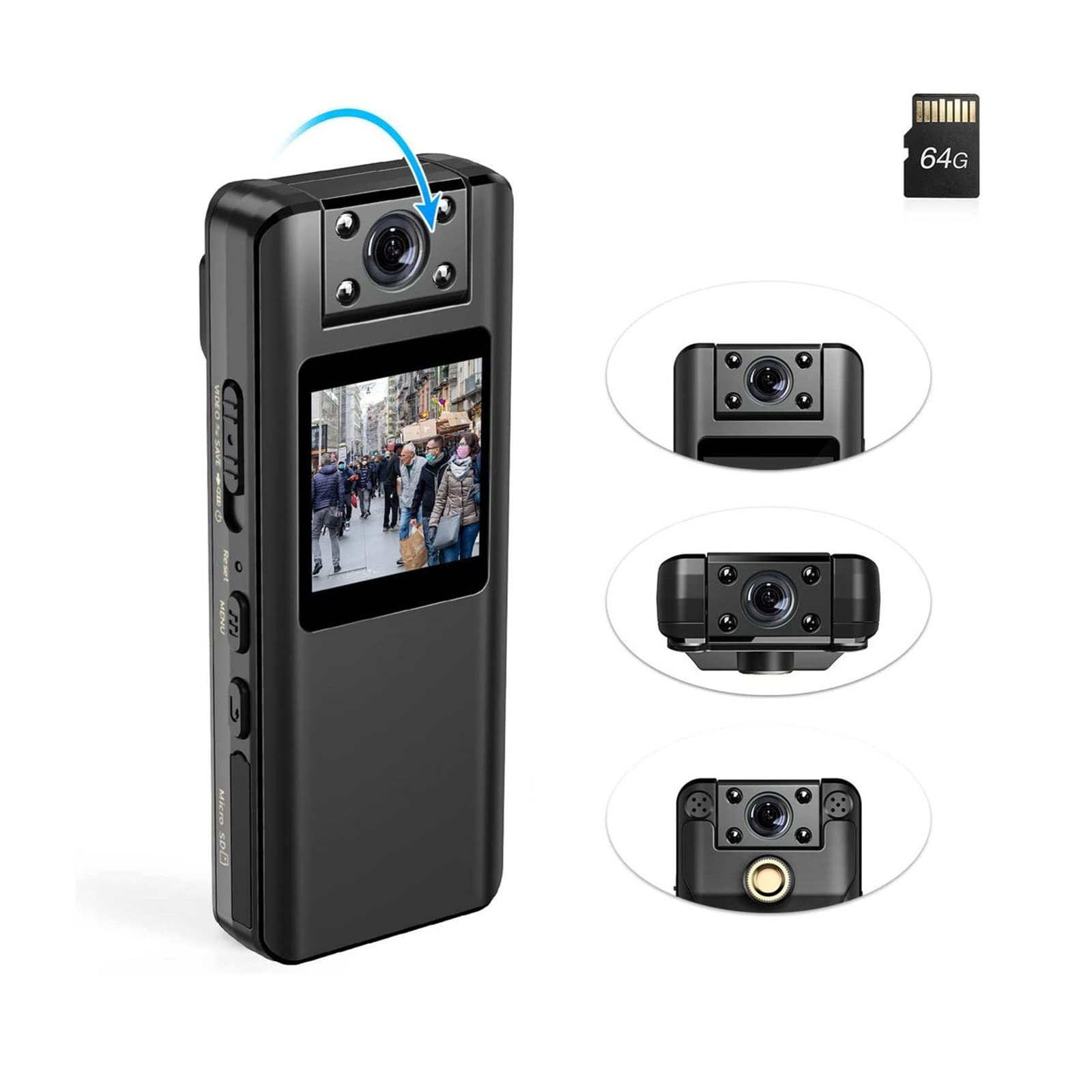 4K Action Camera with 2200mAh Battery - Waterproof Sports DV, Night Vision & Motion Detection - 64GB Mini Body Camera for Cycling, Police Work & Outdoor Adventures
