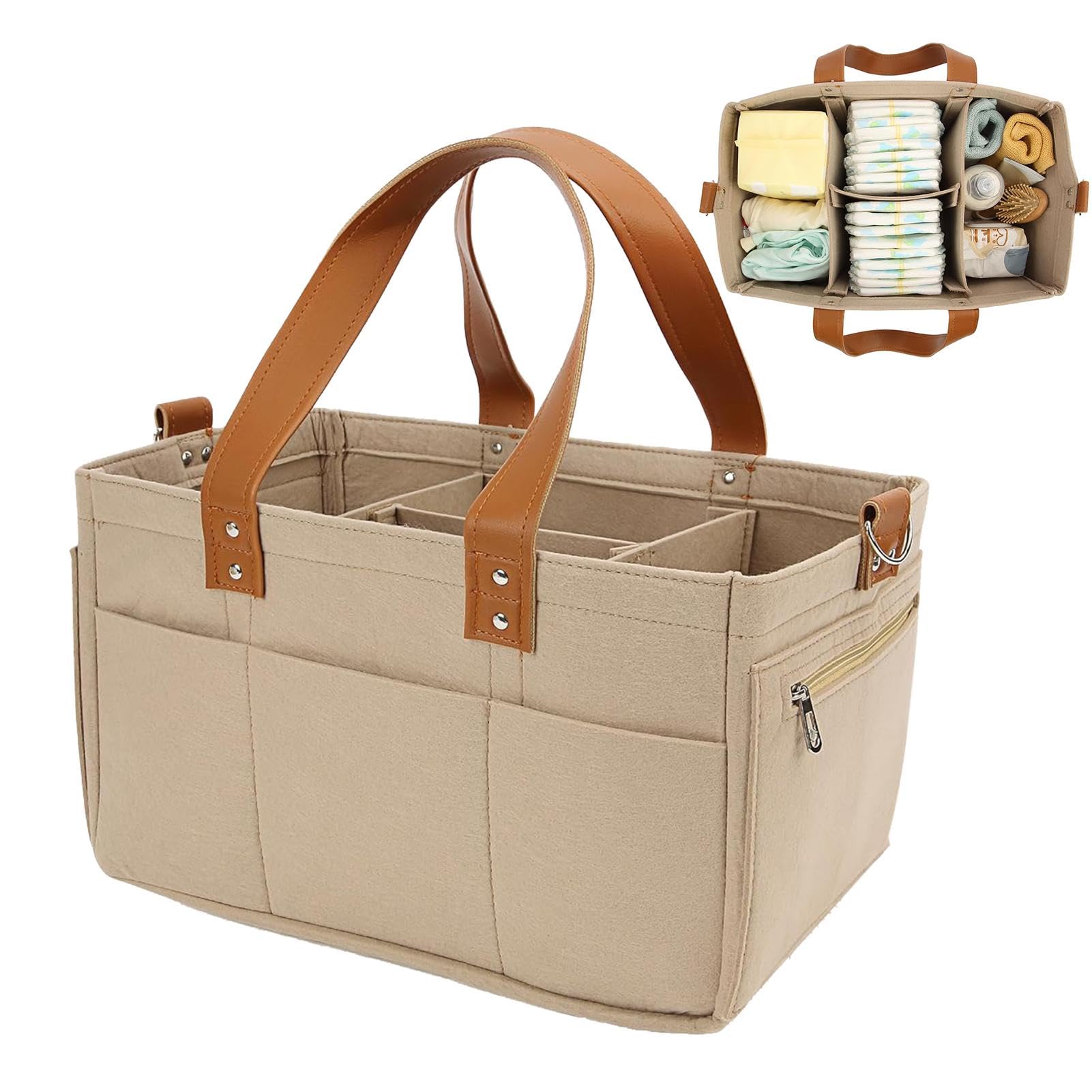 Premium Baby Diaper Storage Organizer - Large Capacity Felt Travel Bag for Car & Nursery - Essential Newborn Baby Gear for Moms - Perfect for On-the-Go Parenting, Road Trips & Home Organization