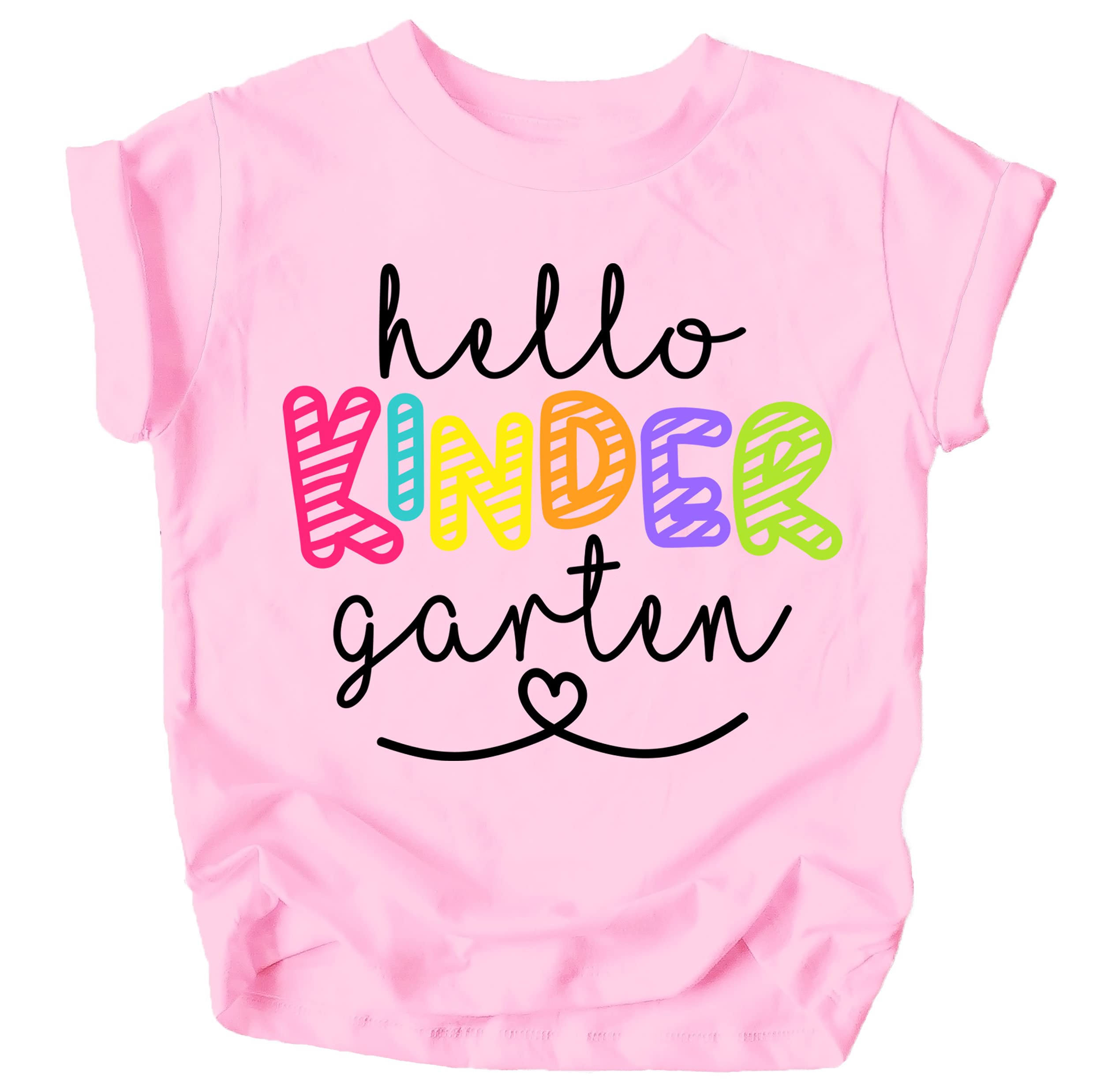 Olive Loves Apple Hello Kindergarten First Day of School Gift T-Shirt - Cute Back to School Outfit for Kids' First Day Celebration
