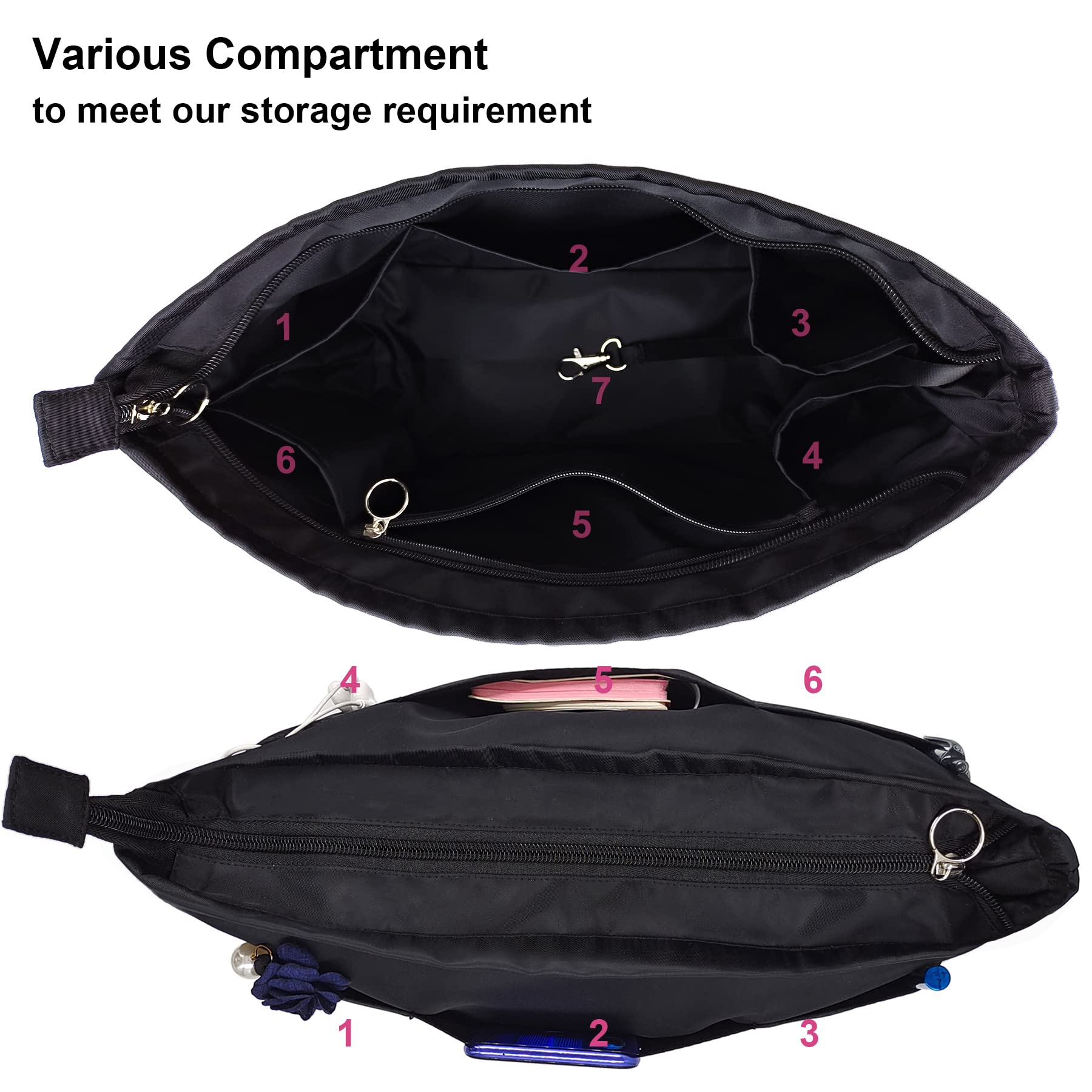 Time Wing Purse Organizer Insert - Tote Handbag Organizer with Multi Pockets & Zippers - Medium Black Bag Shaper Liner for Keys, Wallet & Essentials - Perfect for Work, Travel & Daily Organization