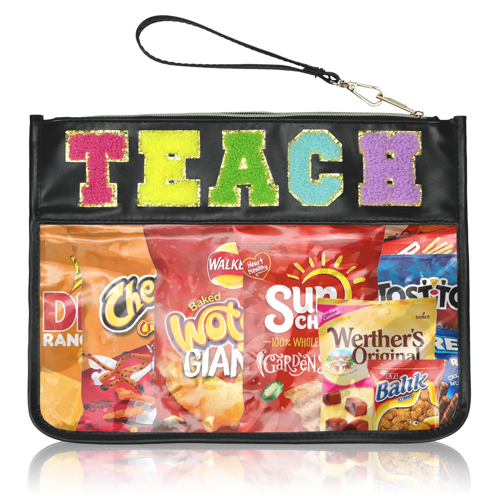 Snack Bags Pouch | Travel Makeup Organizer | Chenille Letter Cosmetic Bags | Clear Zippered Tote for Women | Perfect for Travel, Gym & Daily Essentials