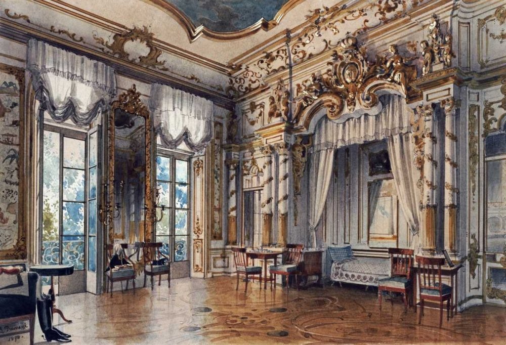 Luigi Premazzi Art Print - A Bedroom in The Tsar's Palace, St. Petersburg Architecture | 25x37 Inch Fine Paper Wall Decor | Perfect for Living Room, Bedroom & Office Artwork
