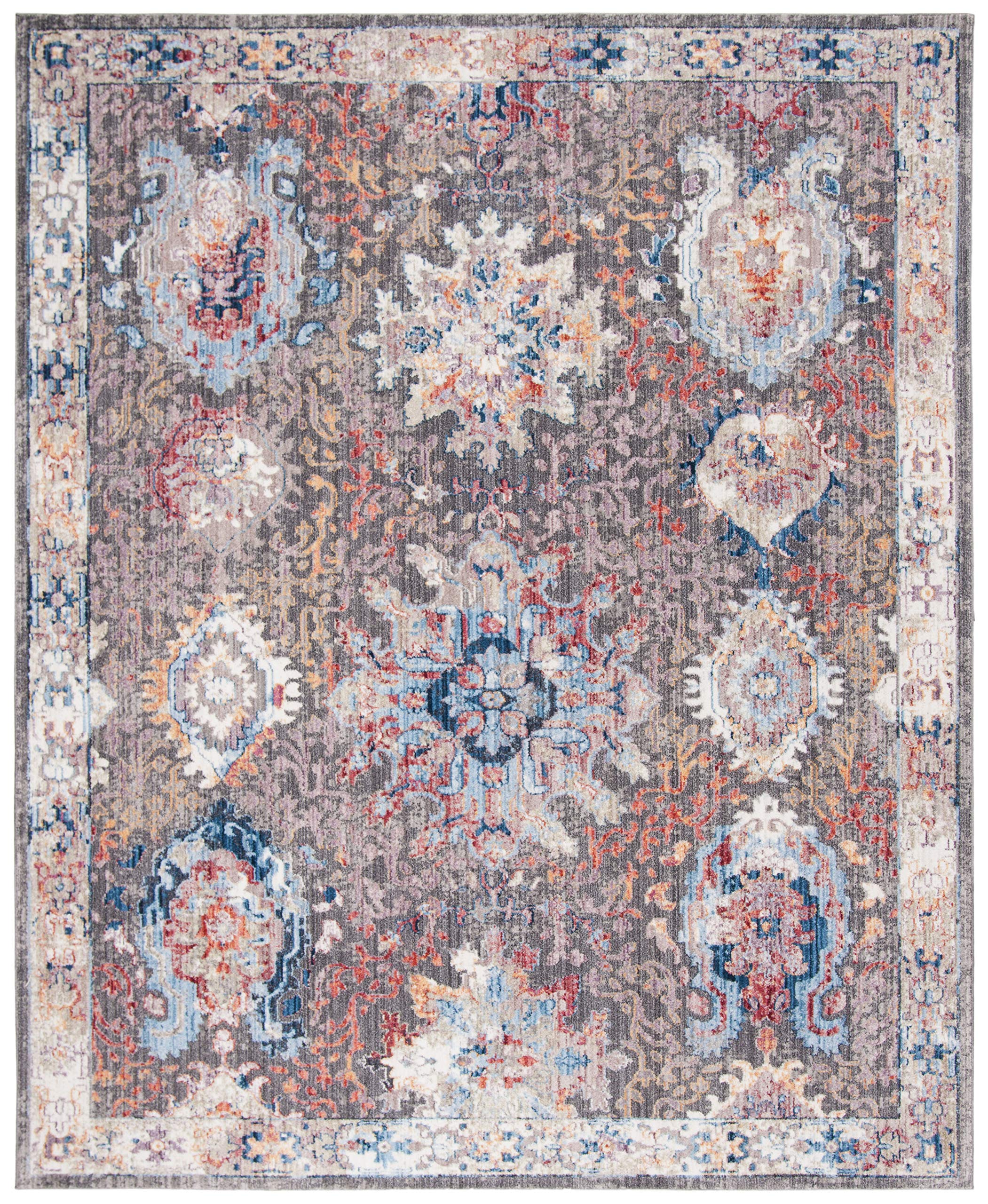 SAFAVIEH Bristol Collection 9' x 12' Area Rug - Dark Grey & Blue Bohemian Chic Distressed Design, Non-Shedding & Easy to Clean, Perfect for High Traffic Living Room, Bedroom, Dining Room & Office Spaces (BTL340A)