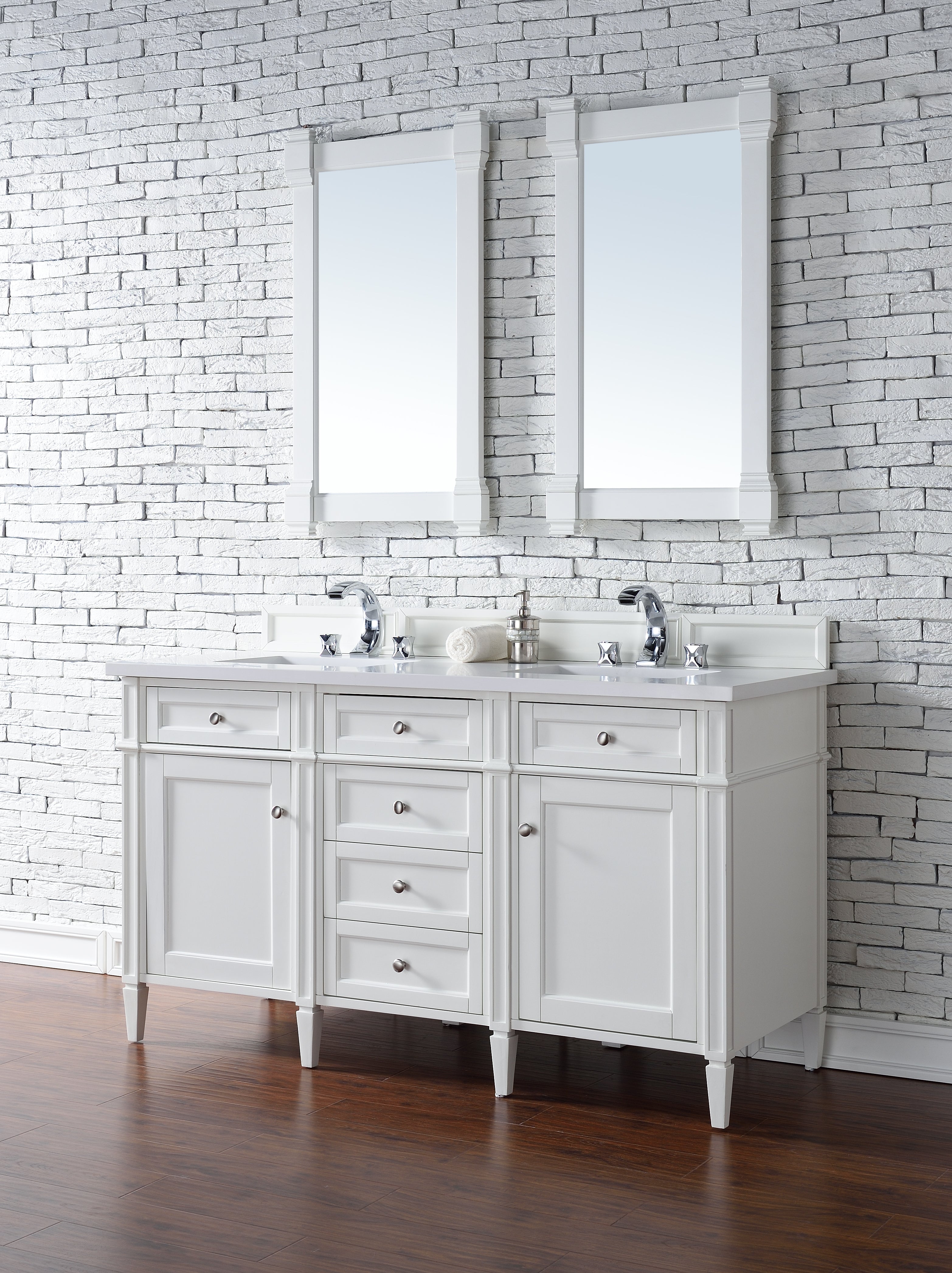 Brittany 60-Inch Bright White Double Bathroom Vanity with 3CM White Zeus Quartz Countertop | Modern Bathroom Upgrade for Master Suite & Guest Bath
