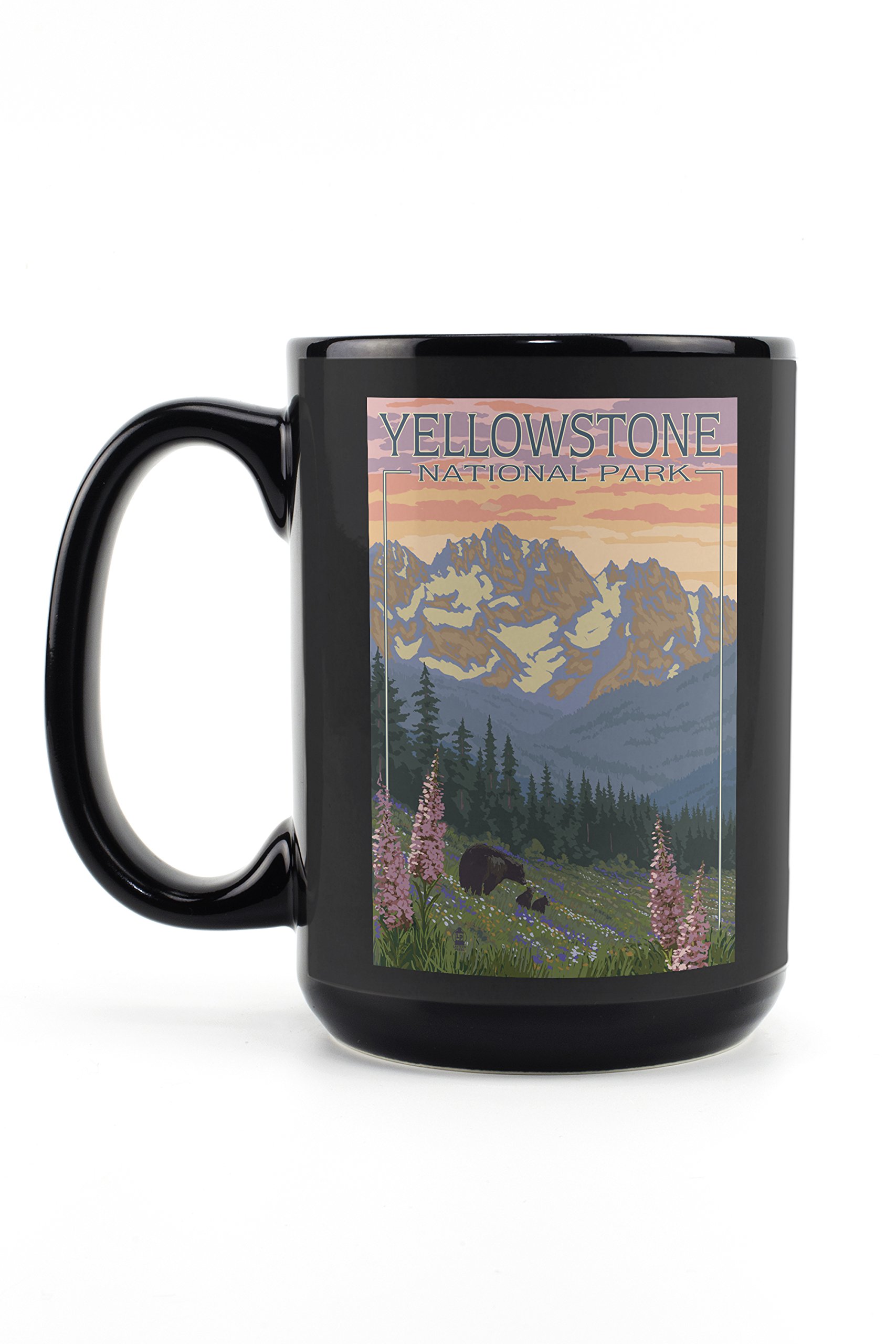Yellowstone National Park Spring Flowers 15oz Black Ceramic Coffee Mug - Microwave & Dishwasher Safe - Perfect for Camping, Office & Home Use
