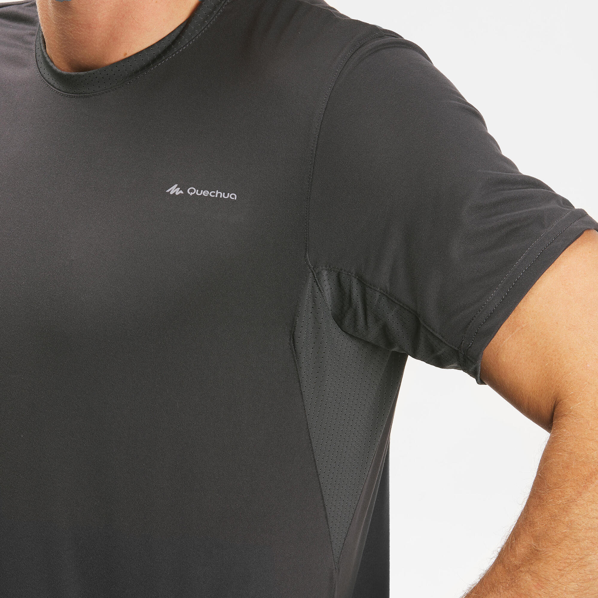Quechua Men's MH100 Hiking T-Shirt - Quick-Dry Synthetic Short Sleeve Shirt for Outdoor Adventures & Trail Running