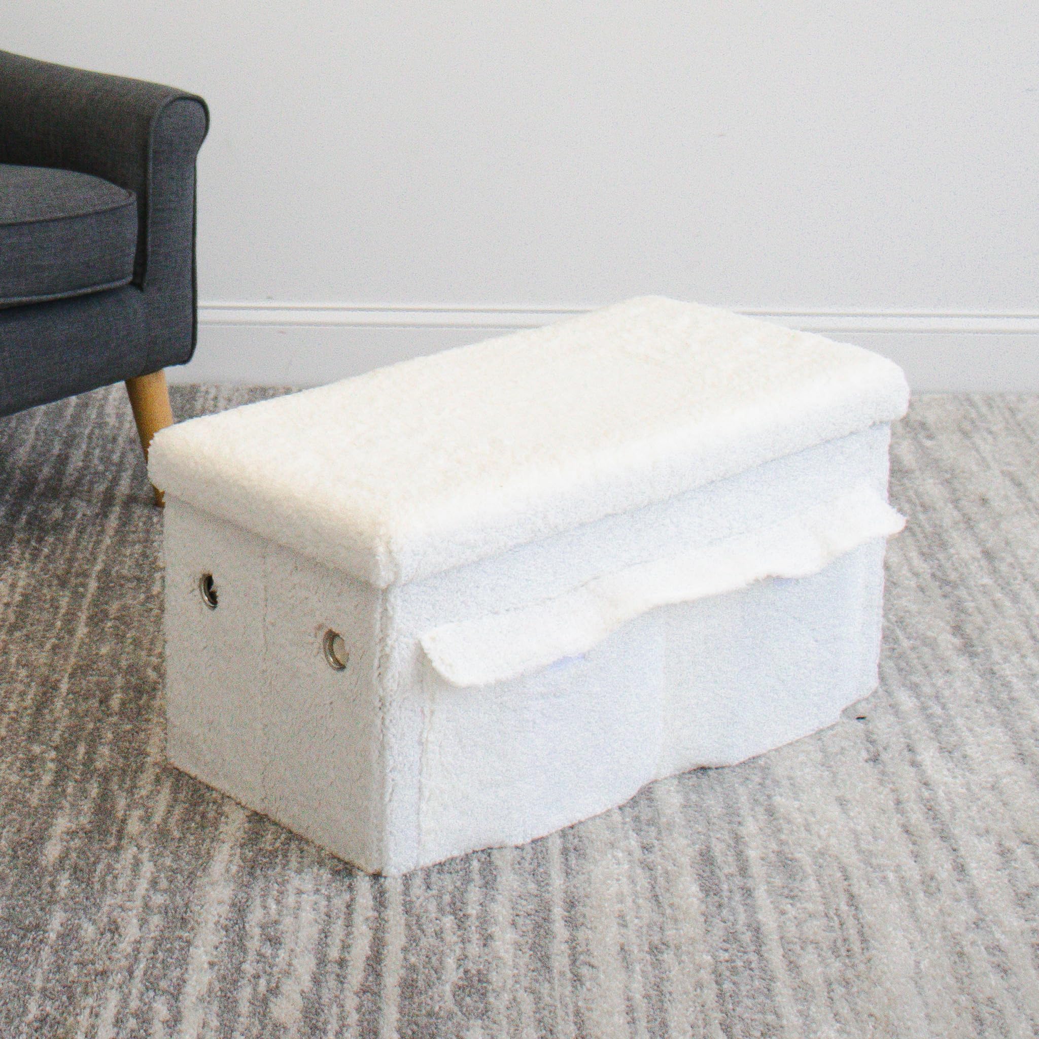 Humble Crew Shaggy Sherpa Collapsible Toy Storage Box Ottoman Bench with Lid - White | Kids Room Organization, Nursery Storage & Playroom Decor