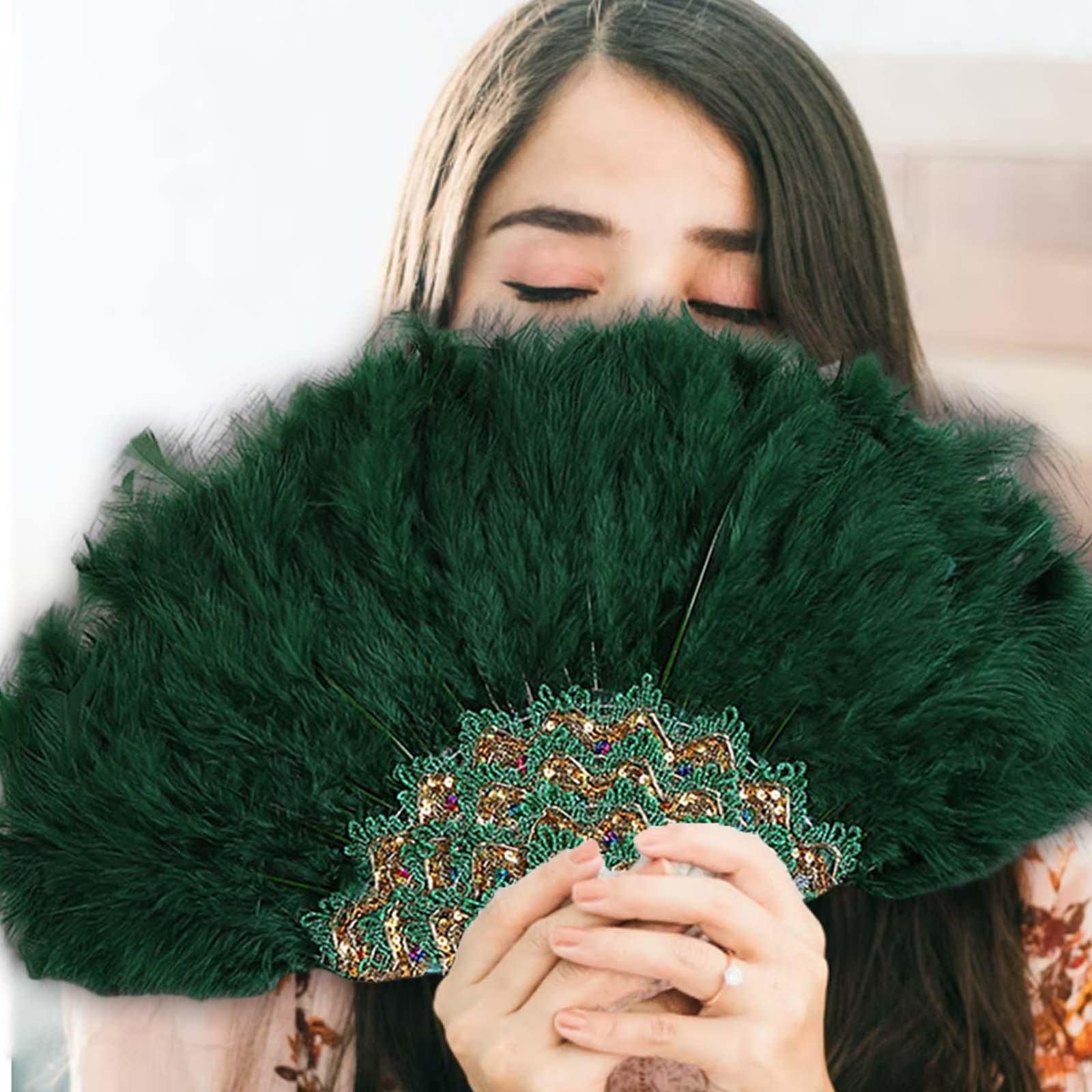 Elegant Handheld Fan for Weddings, Parties & Special Events - Portable Green Folding Fan for Outdoor Ceremonies, Bridal Showers & Summer Cooling