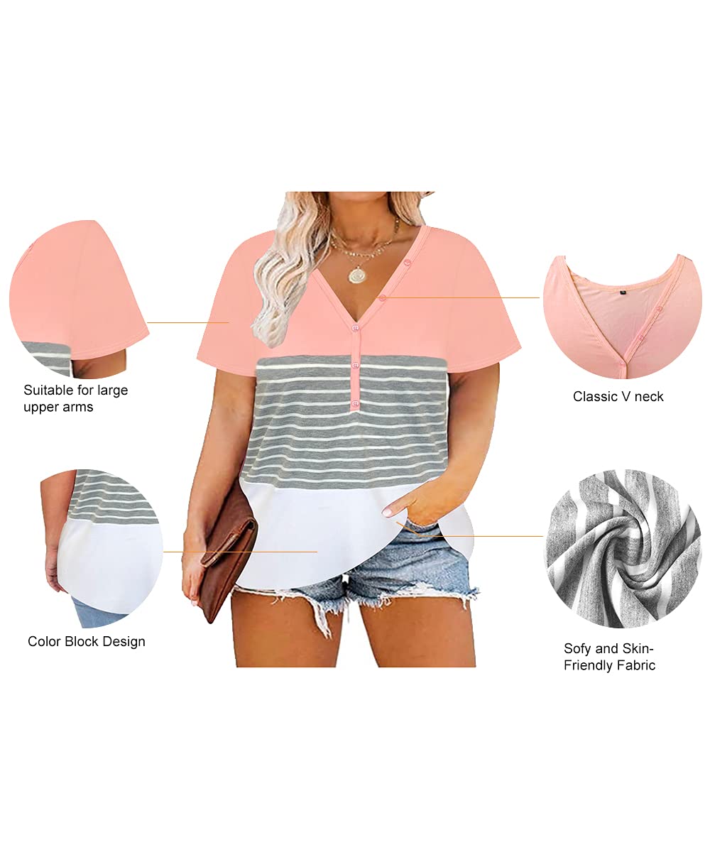 RITERA Women's Plus Size Short Sleeve T-Shirts - Basic Crewneck Button Down Tee Tops (XL-5XL) for Casual Wear, Office & Summer Outfits