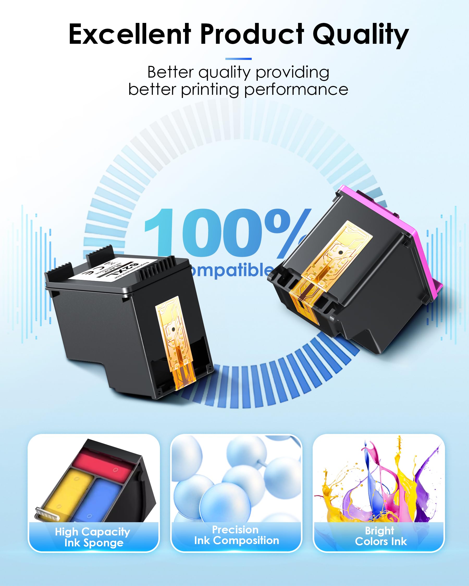 Remanufactured HP 62 & 62XL Ink Cartridge Replacement (2 Pack) - Compatible with HP Envy 5540/5549/5640/5660/7640/7645, OfficeJet 250/200/5740/5741/8040 Printers - Perfect for Home & Office Printing Needs