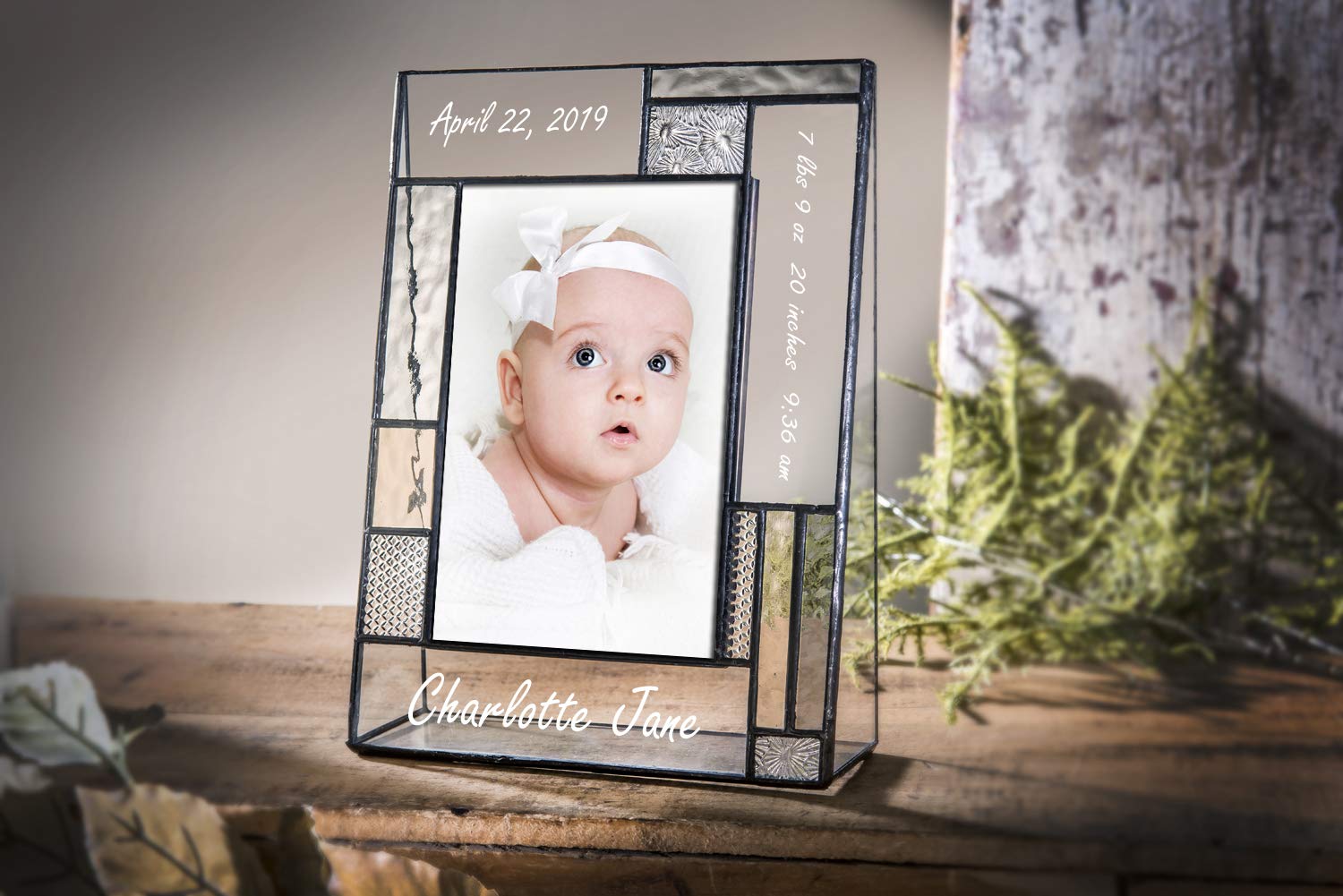 Personalized Baby Picture Frame - Grey & Yellow Engraved Glass 4x6 Photo Frame - Nursery Decor - Newborn Gift for Boys & Girls - Perfect for Baby Showers, Christenings & First Birthday Presents - J Devlin Pic 392-46V EP629 (4x6 Vertical)
