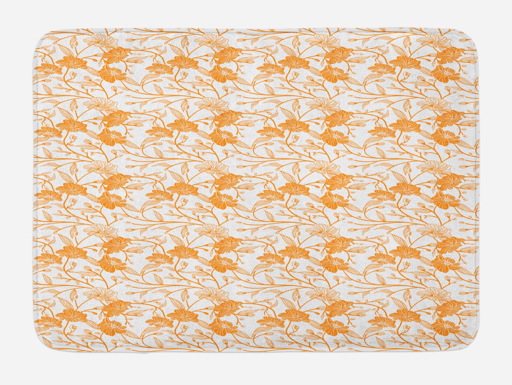 Ambesonne Orange and White Bath Mat - Abstract Floral Design with Non-Slip Backing, Soft Plush Bathroom Rug 30x20 Inches - Perfect for Modern Bathrooms, Guest Baths & Spa-Like Retreats