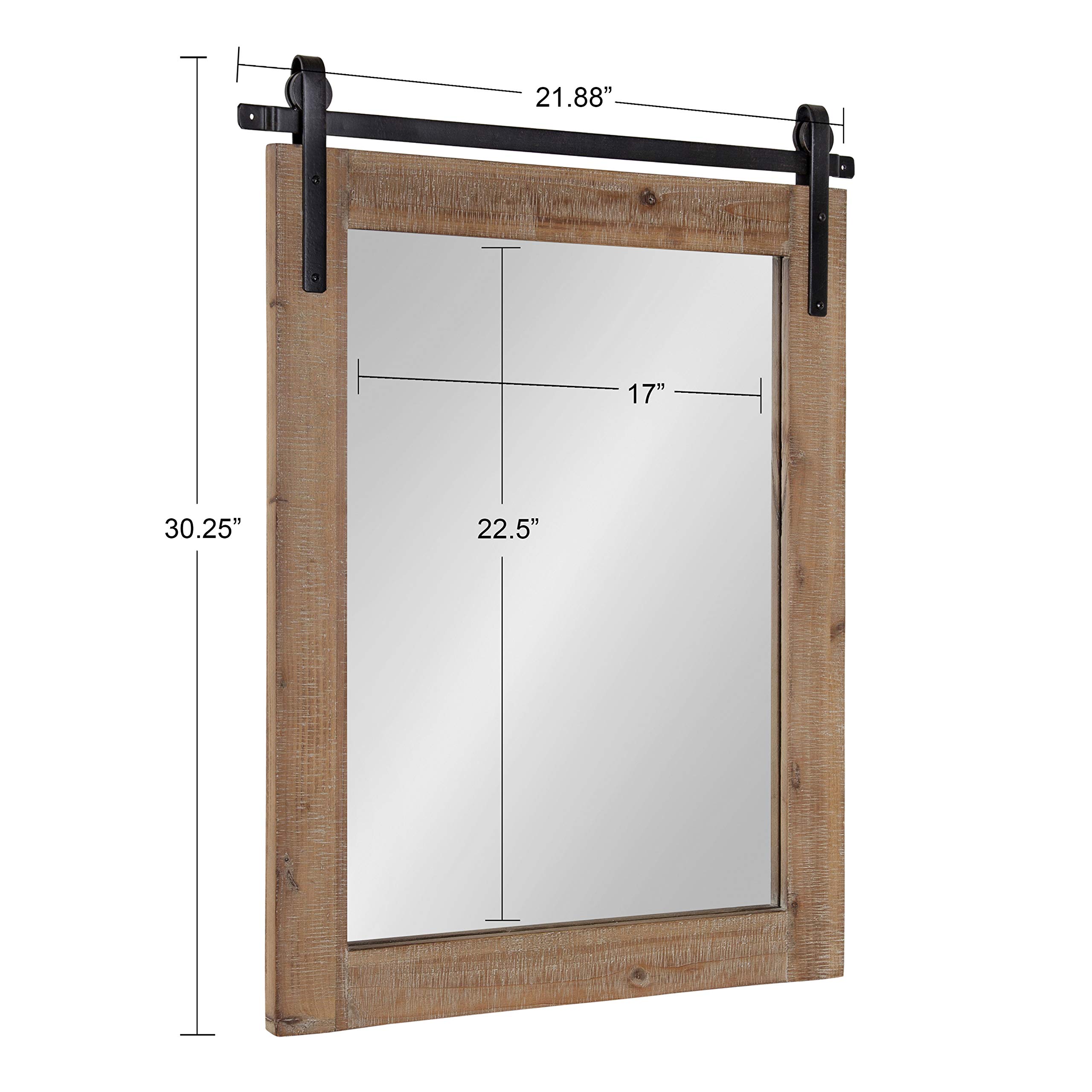 Kate and Laurel Cates 22x30 Inch Rustic Brown Wall Mirror - Farmhouse Barn Door Design for Living Room, Bedroom & Entryway Decor