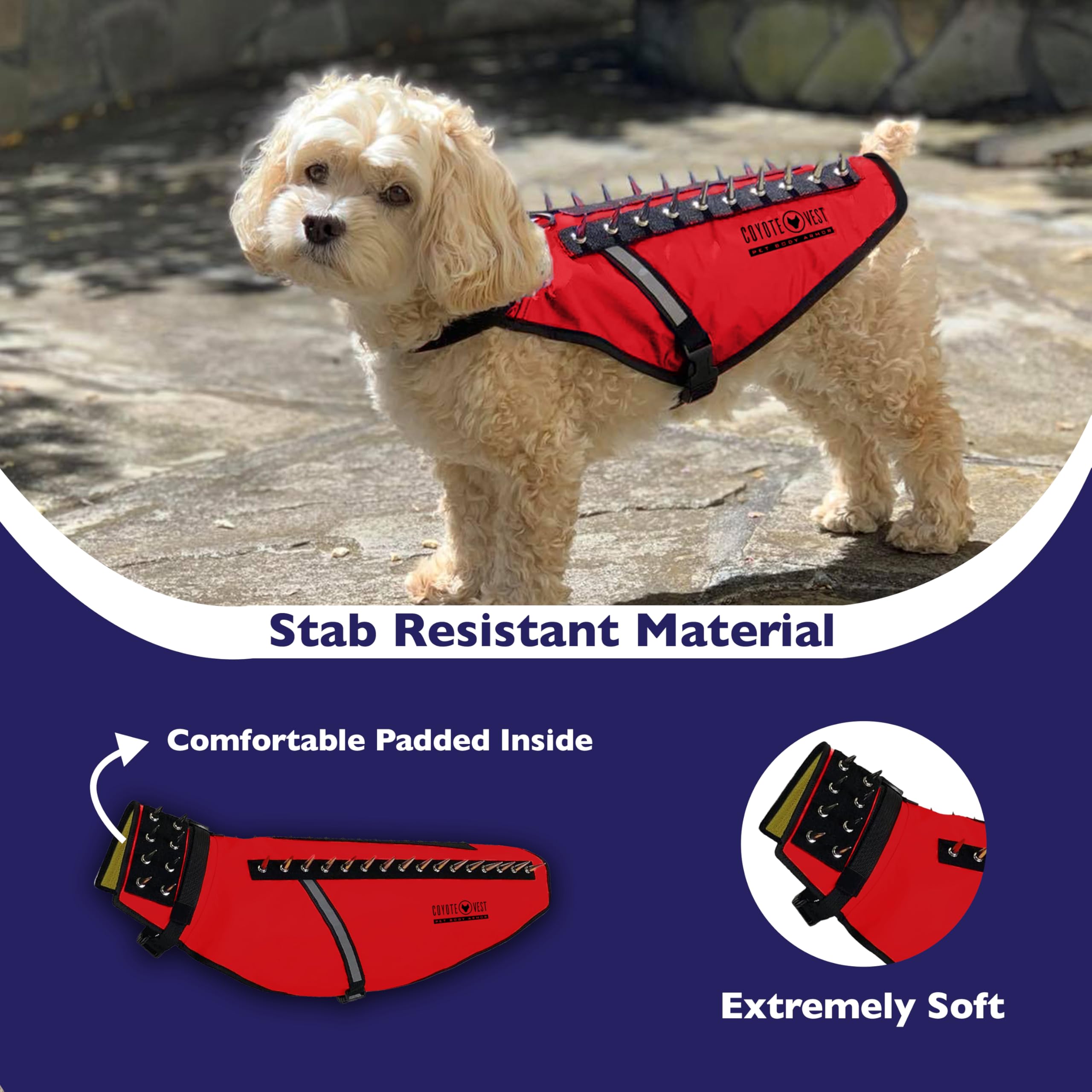 **CoyoteVest Dog Harness Protection Vest – Reflective Spiked Dog Vest for Raptor & Animal Defense – Made in USA (X-Small, Red) – Ideal for Hiking, Camping & Outdoor Adventures**