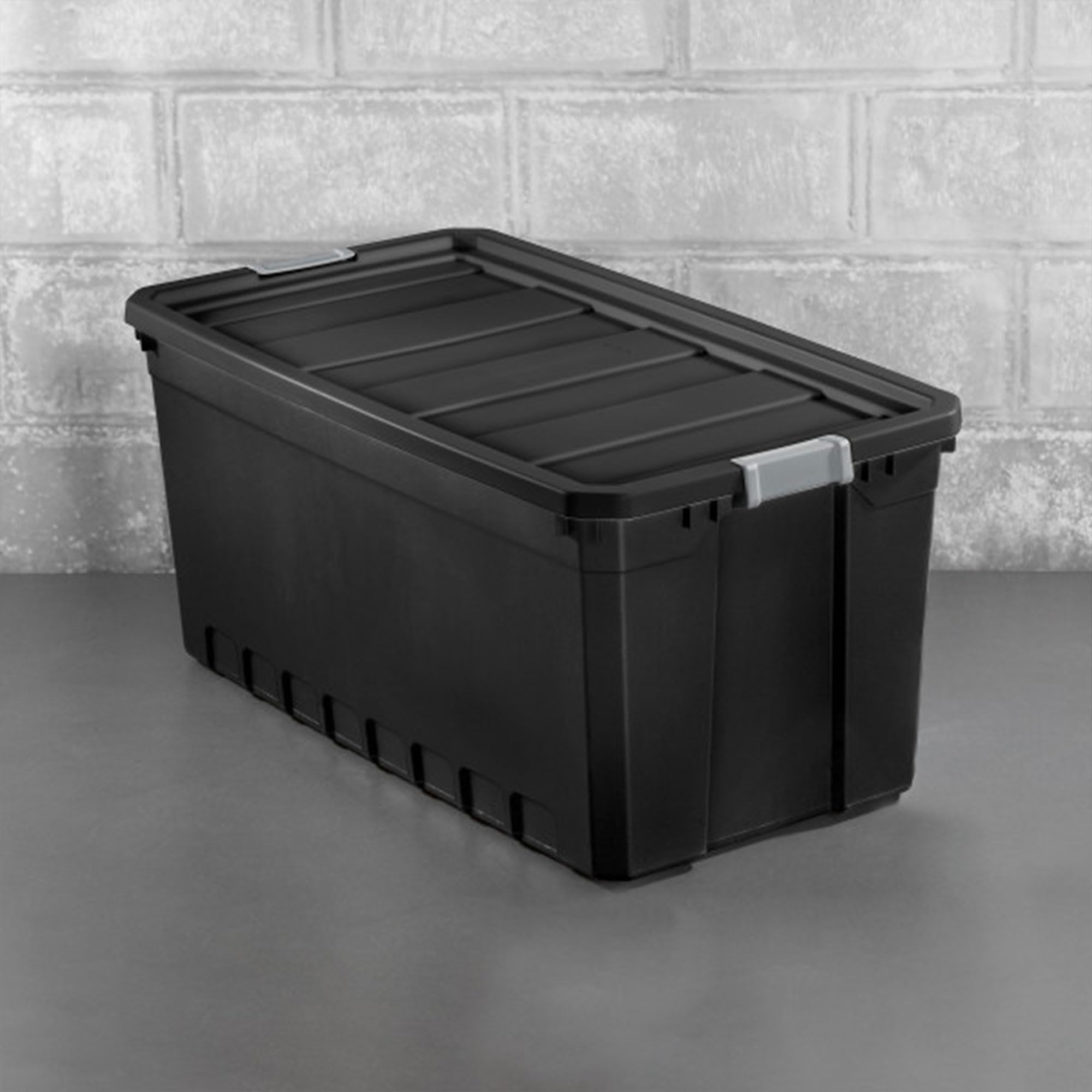 Sterilite 6-Pack 50 Gallon Black Plastic Storage Bins with Lids - Stackable Organizing Containers for Home, Garage & Office Storage Solutions