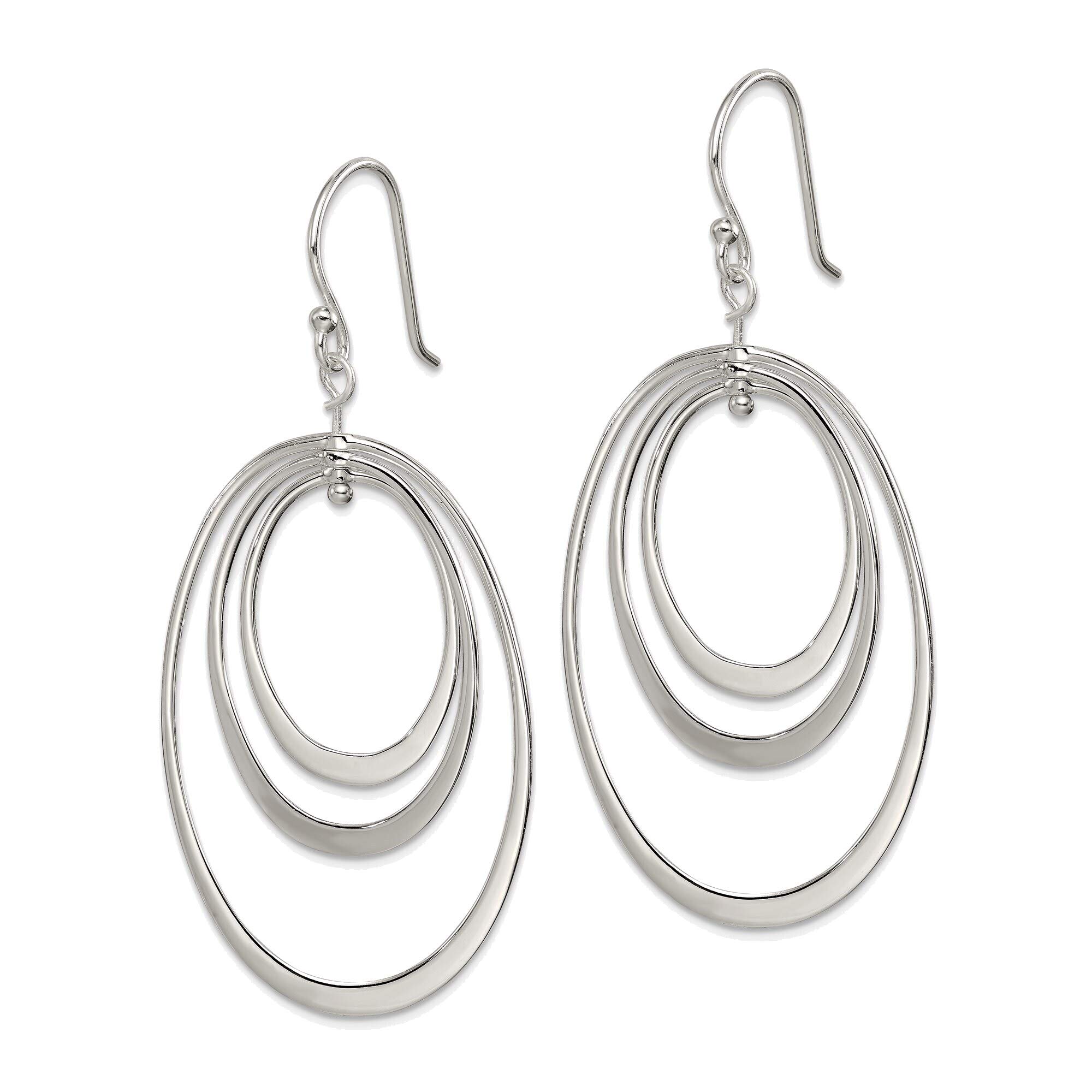 Sterling Silver Triple Oval Dangle Earrings for Women - Elegant Polished Drop Earrings for Party, Wedding & Everyday Wear
