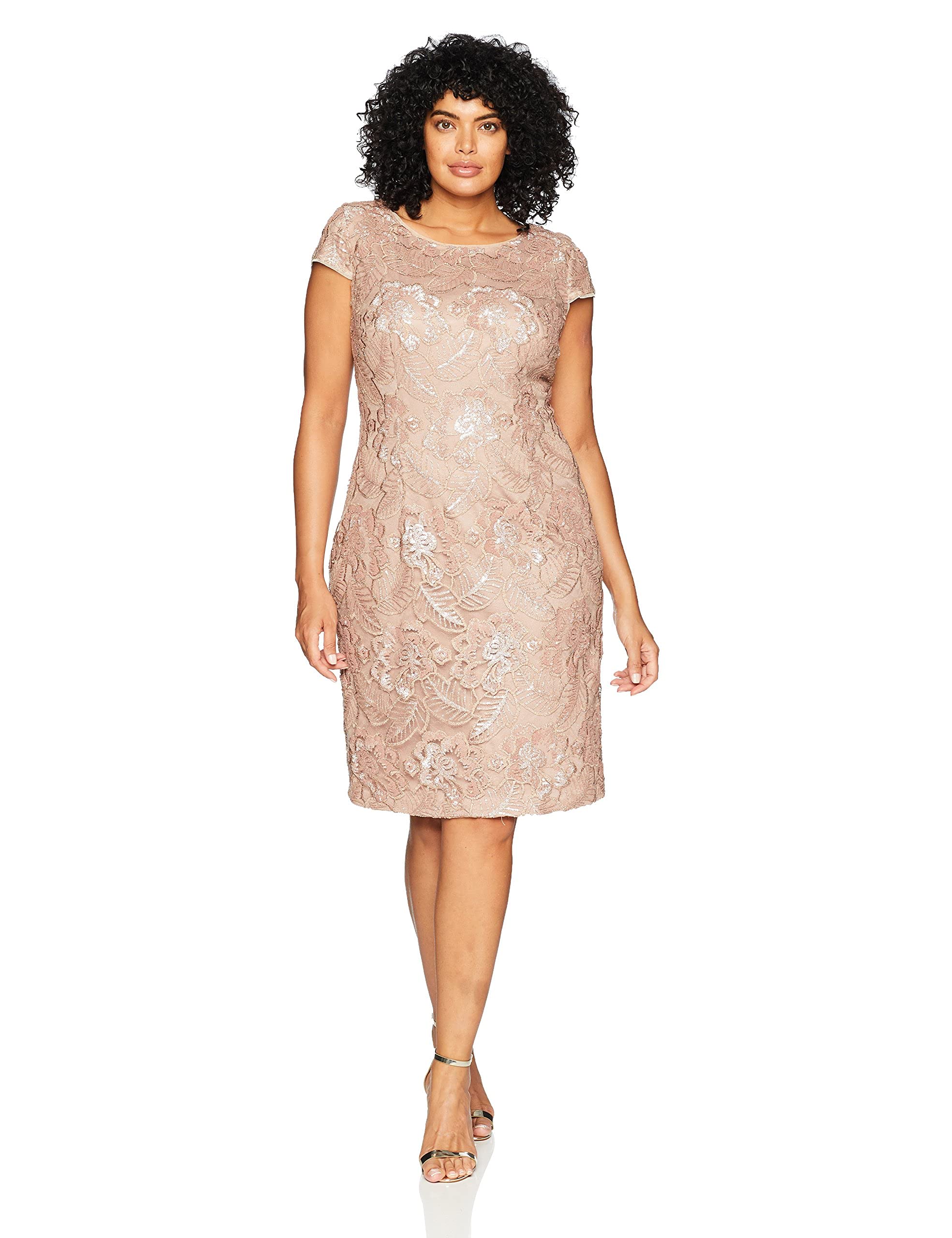 Alex Evenings Women's Plus-Size Midi Cap Sleeve Sequin Dress for Special Occasions | Elegant Evening Gala, Wedding Guest & Cocktail Party Attire