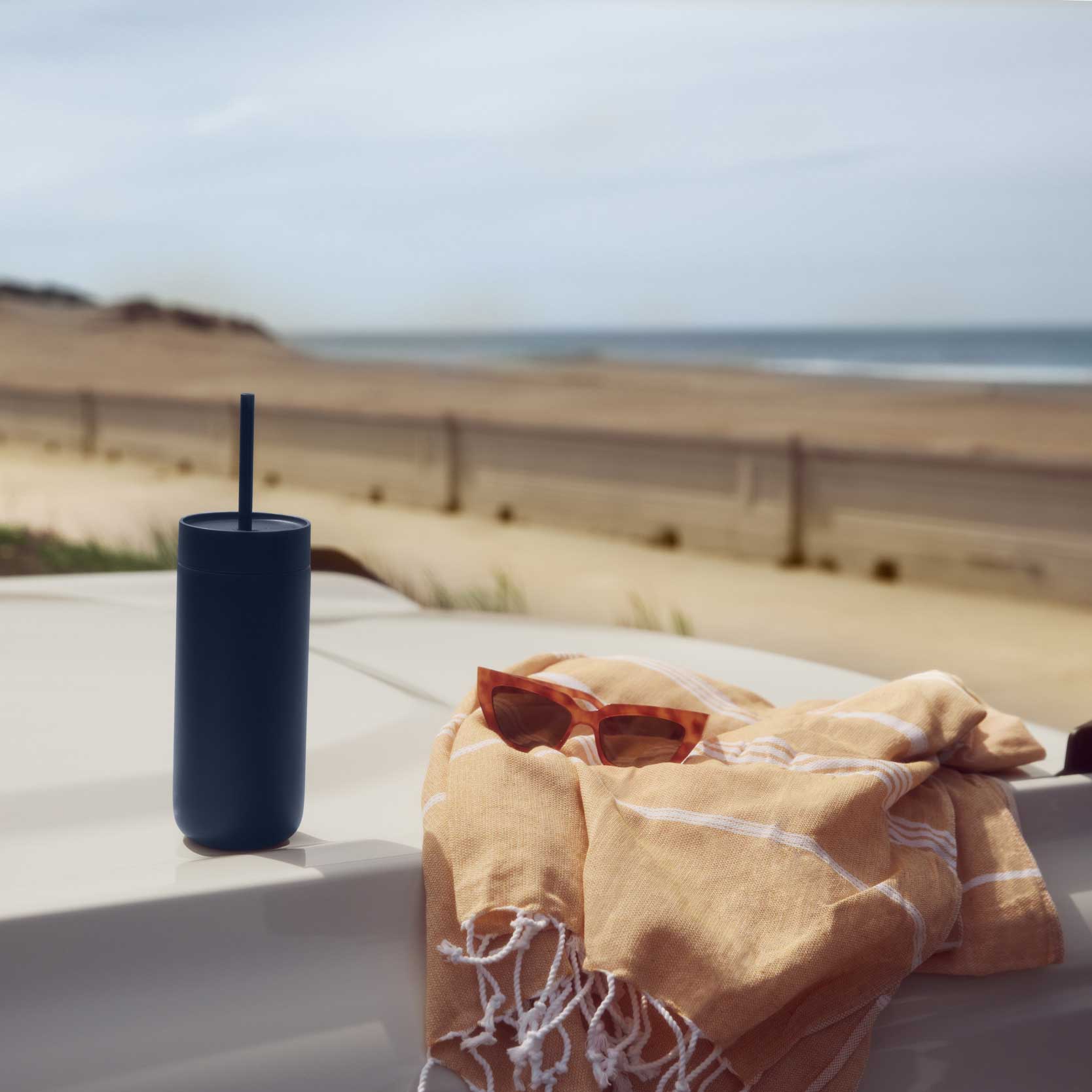 Fellow Carter Travel Mug with 3-in-1 Lid System - Insulated Stainless Steel Coffee Tumbler, Stone Blue - Perfect for Commuting, Camping & Office Use