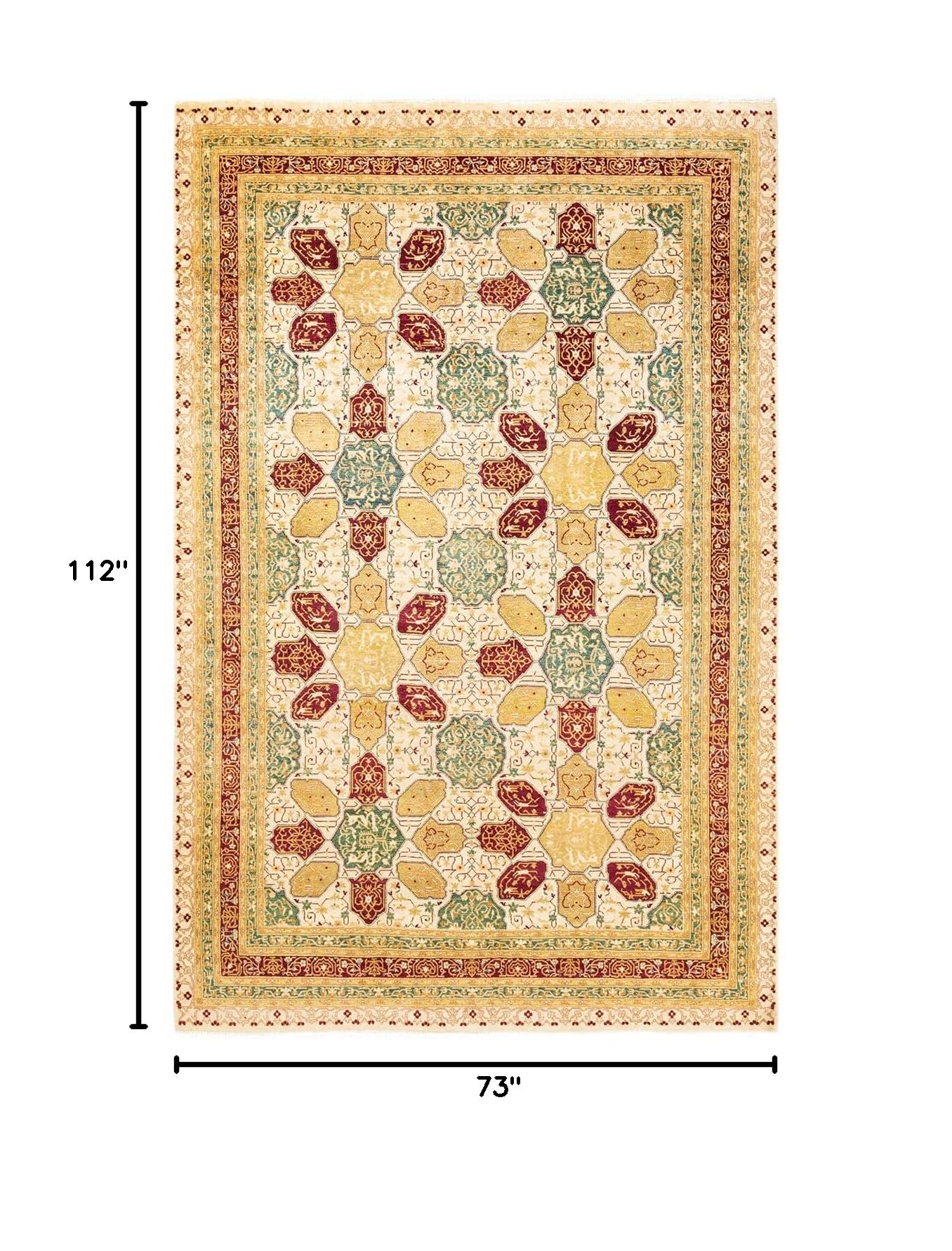 Handmade Traditional Oriental Mogul Ivory Wool Area Rug 6x9 - Unique Hand-Knotted Solo Rugs for Living Room, Bedroom & Home Decor