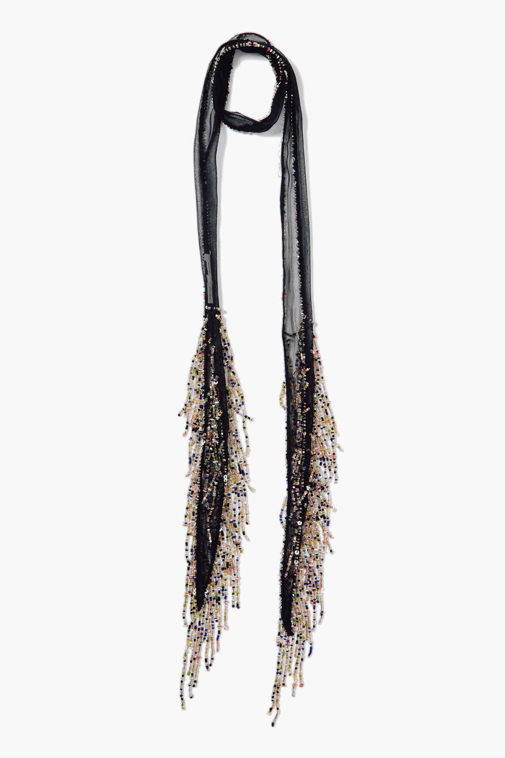 Elegant Black Beaded Skinny Scarf - Stylish Women's Fashion Accessory for Office, Party & Everyday Wear