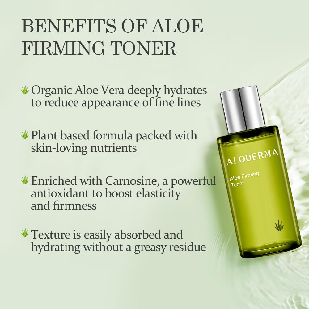 Aloderma Signature Aloe Firming & Rejuvenating Skincare Set - 6 Piece Kit with Aloe Gel, Cleanser, Toner, Serum & Cream for Hydration & Anti-Aging | Perfect for Dry Skin & Nighttime Routine
