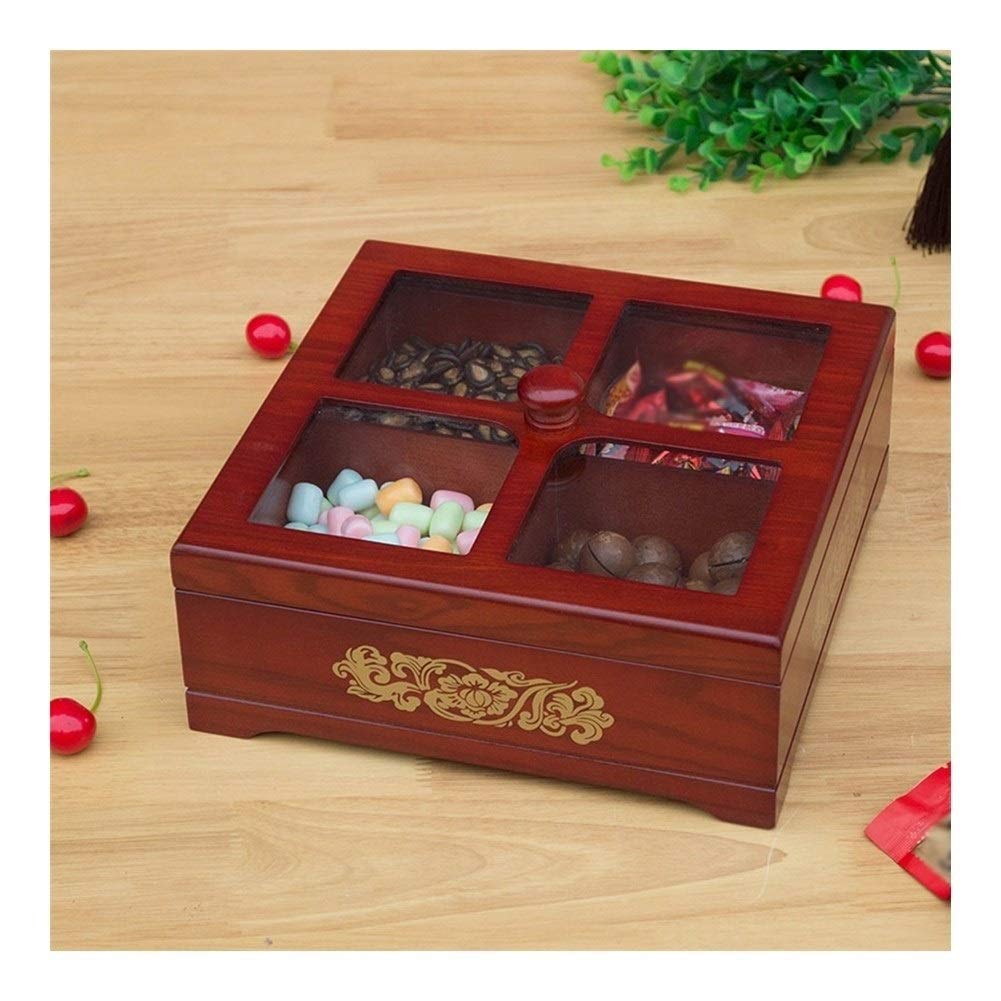Wooden Snack Tray for Fruits, Nuts & Candy - Rustic Coffee Table Serving Plate with Storage Compartment | Perfect for Entertaining, Afternoon Tea, and Living Room Decor