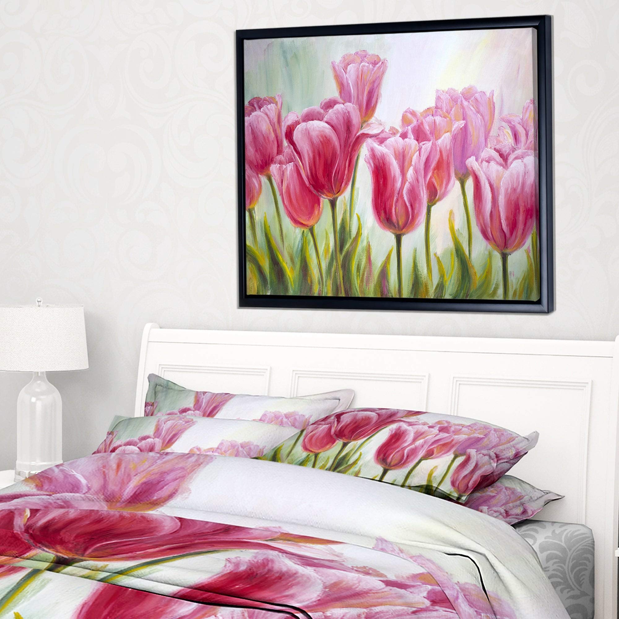 DESIGN ART 'Tulips in a Row' Floral Framed Canvas Print Wall Art - 40x30 Inches - Perfect for Living Room, Bedroom & Office Decor