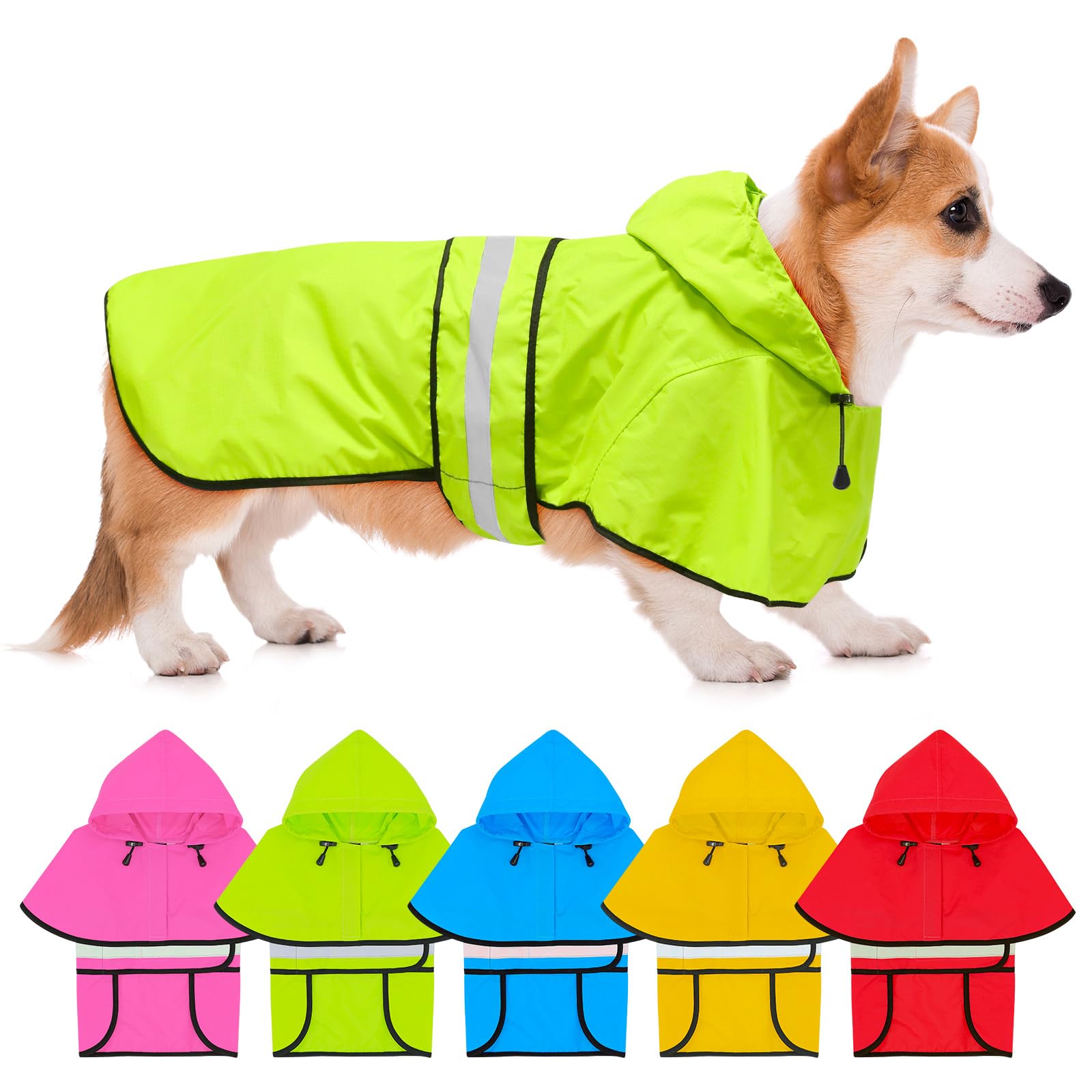 Reflective Dog Raincoat - Waterproof Hooded Jacket for Small to Large Dogs (Green) - Perfect for Outdoor Walks