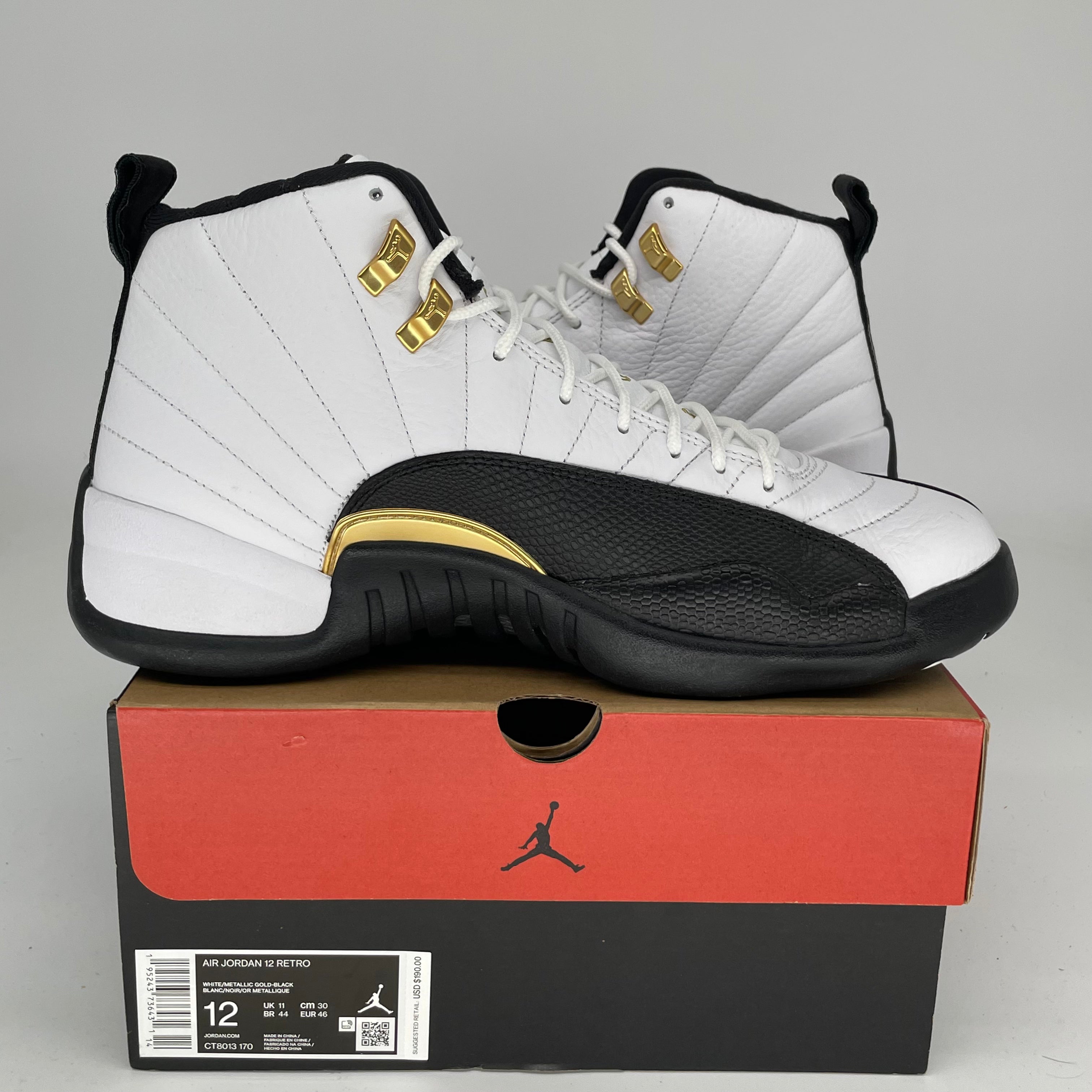 Original Title: AIR JORDAN 12 ROYALTY TAXI SIZE 12 CT8013 170   Optimized Title: **Air Jordan 12 Retro 
