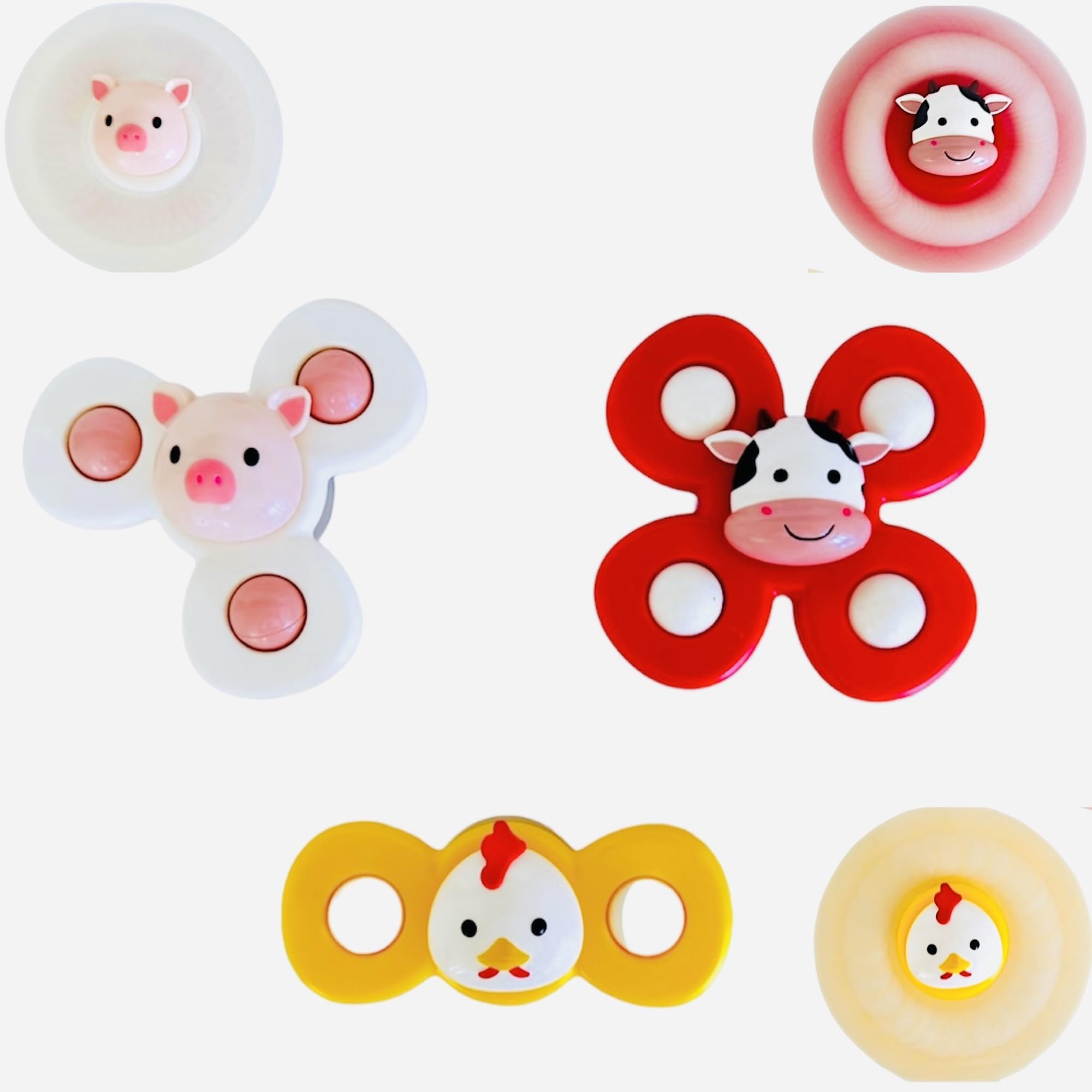 Farm Animal 3 PCS Suction Cup Spinner Toys Set - Cow, Pig, Chicken - Sensory Toys for Babies 6-18 Months & Toddlers 1-3 Years - Travel, Fidget & Learning Toys for Boys & Girls - Perfect for Car Windows, High Chairs & Playtime