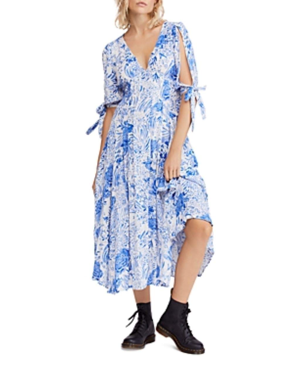 Free People Women's Floral Pintuck Maxi Dress - Boho Chic Long Summer Dress for Juniors, Beach Wedding & Vacation Outfit