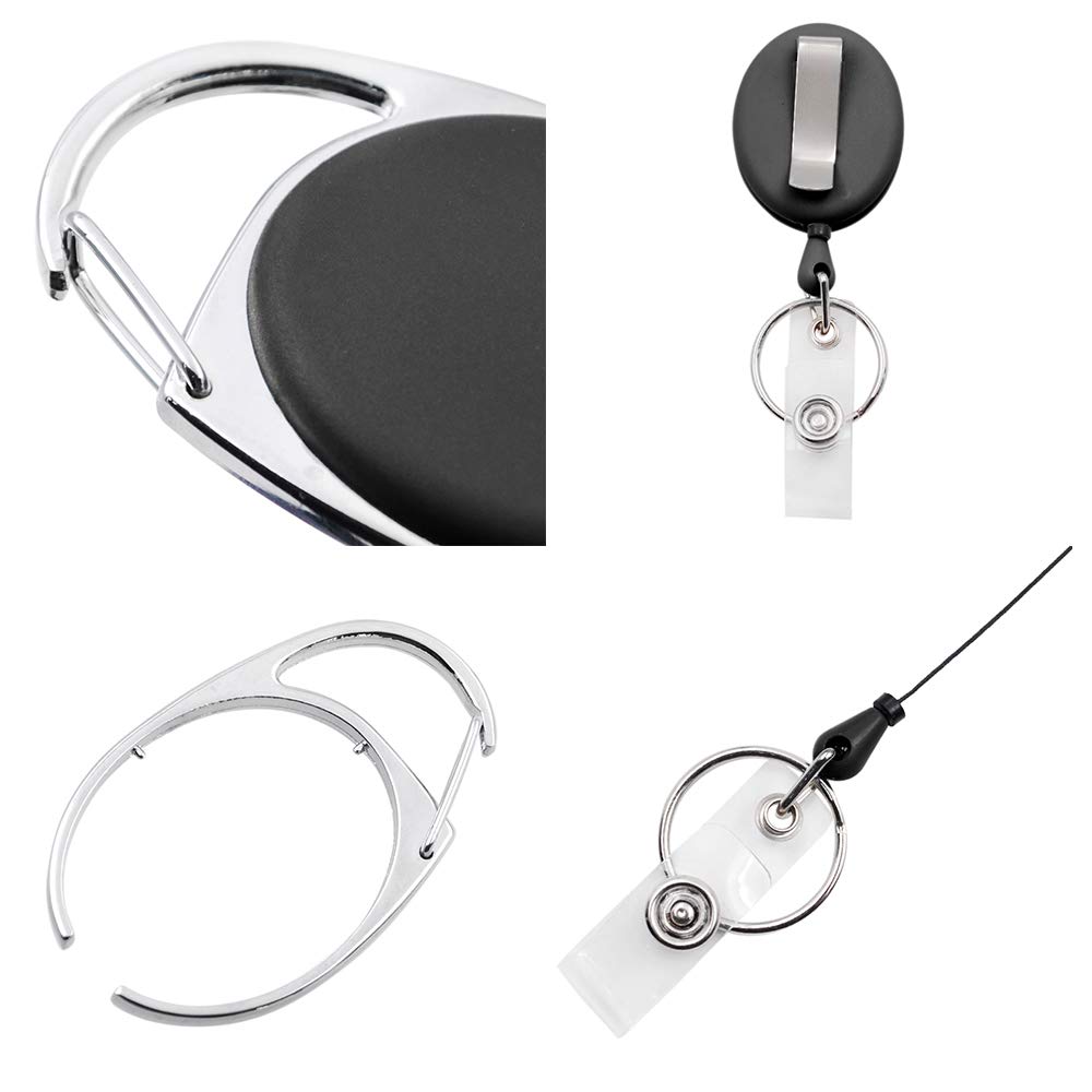 500Pcs Black Carabiner Badge Holder Reels with Back Splint & Key Ring - Durable ID Card Holders for Work, Events & Outdoor Activities