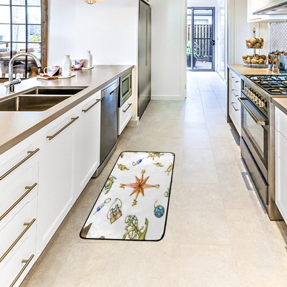 Vintage Compass Non-Slip Kitchen Rug & Bathroom Mat - Soft Plush Memory Foam, Machine Washable, 39x20 Inch - Perfect for Entryway, Laundry Room & High-Traffic Areas