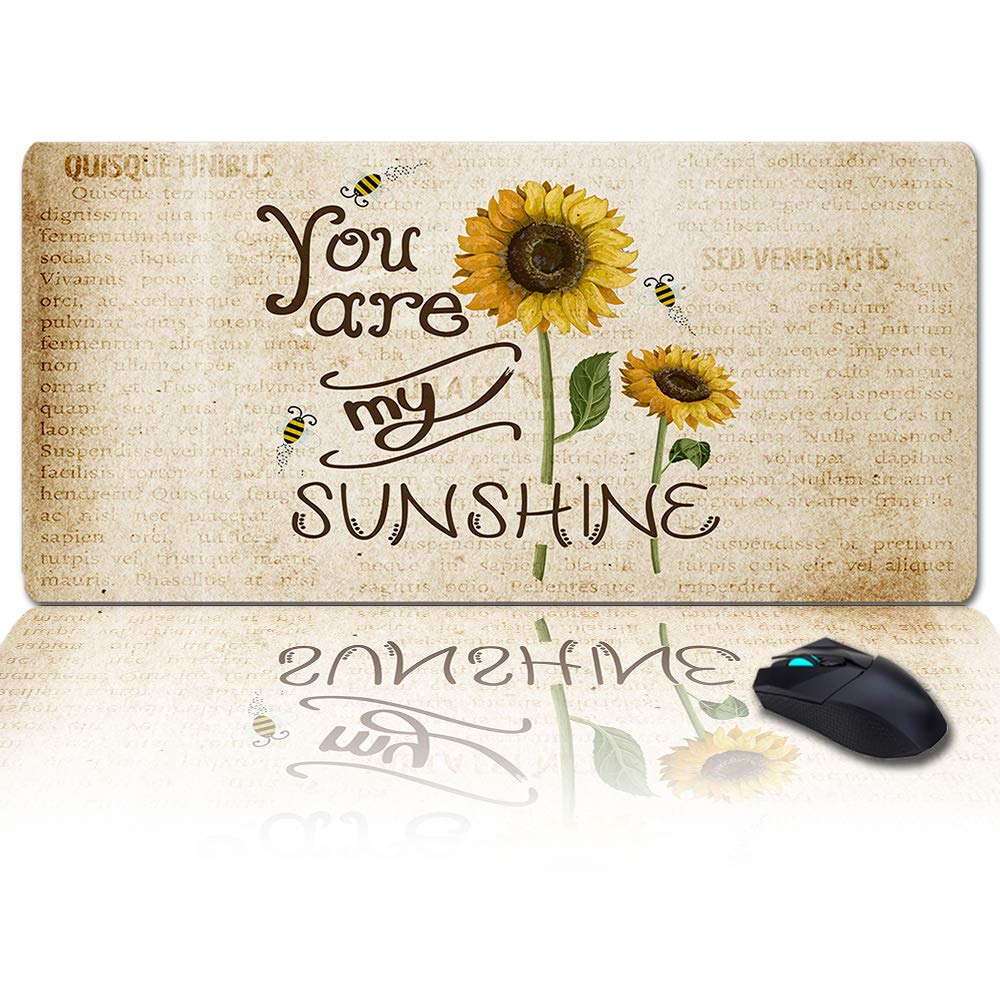 XXL Gaming Mouse Pad - 35x15 Inch Large Desk Mat with Gel Ergonomic Design | Oversized Office Decor for Women | Sunflower Themed Custom Laptop Mat - Perfect for Gaming, Work & Home Office Setup