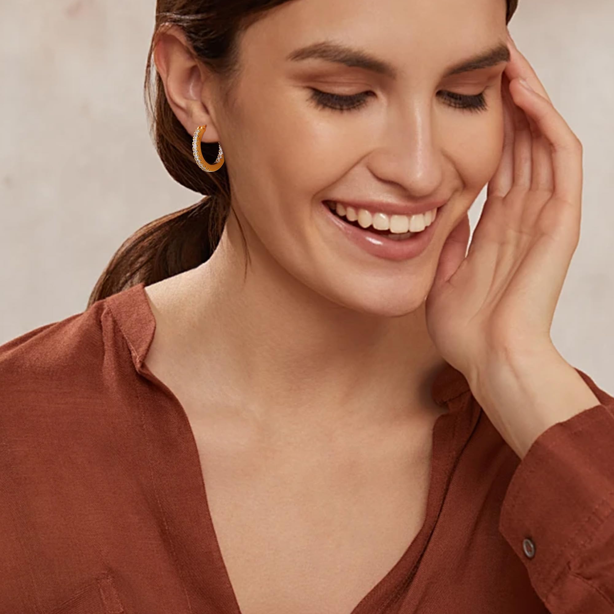 Gacimy 14K Gold Plated Hoop Earrings for Women - 15mm/20mm/30mm Cubic Zirconia Gold Hoops with 925 Sterling Silver Posts | Elegant Everyday Jewelry for Work, Parties & Special Occasions